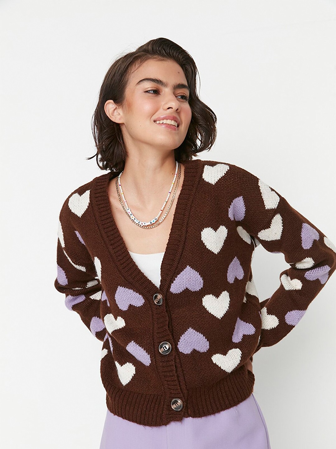 

Trendyol Women Brown Printed Cardigan