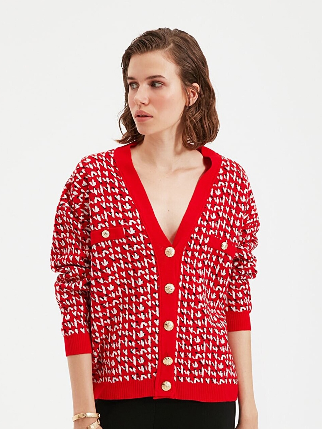 

Trendyol Women Red Printed Cardigan
