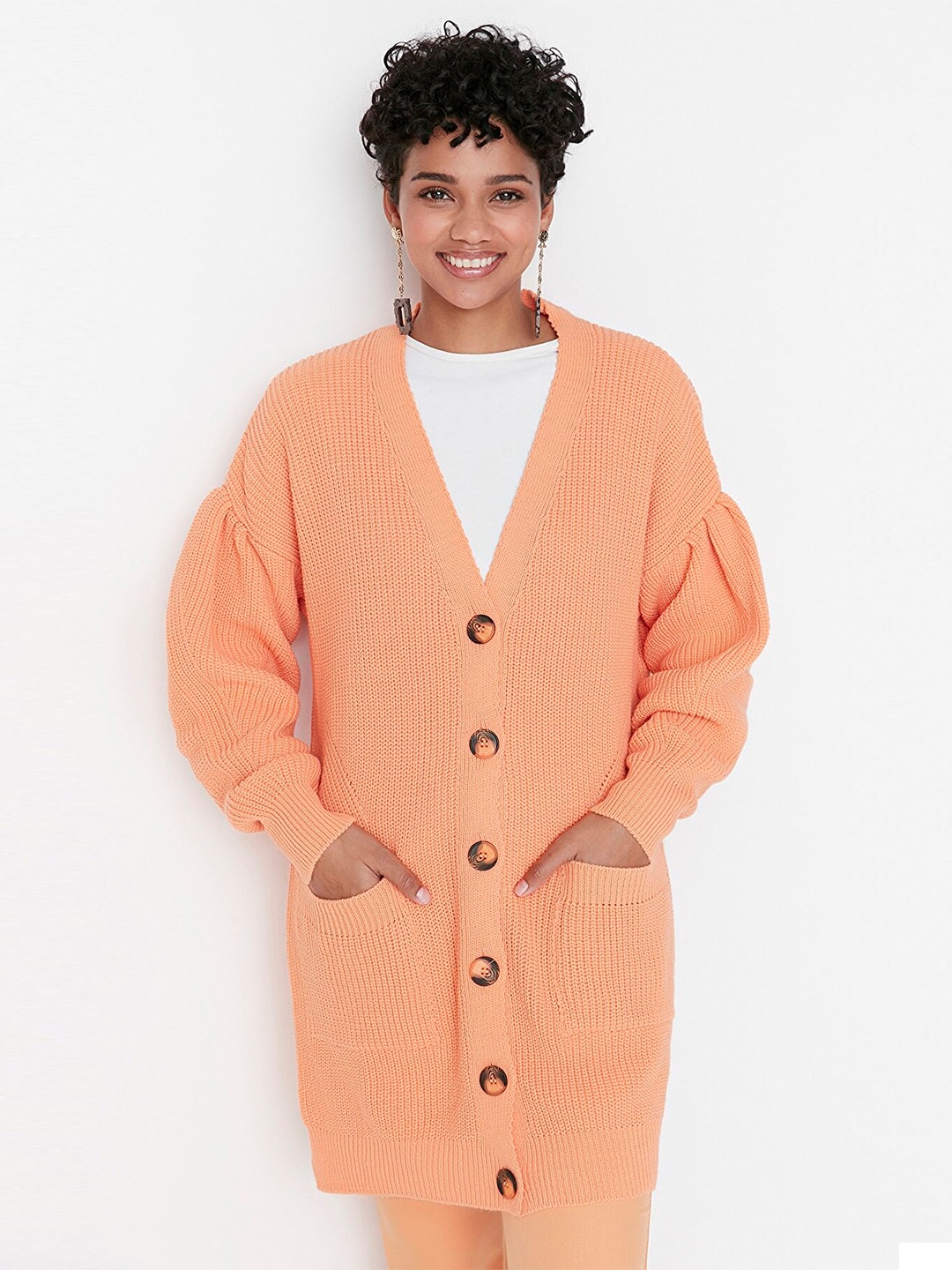 

Trendyol Women Peach-Coloured Longline Cardigan