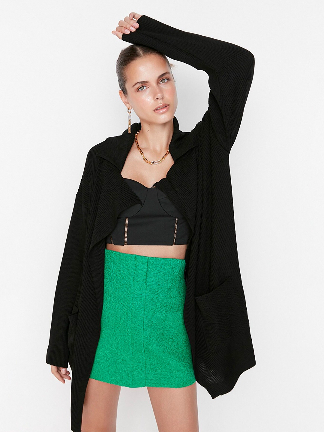 

Trendyol Women Black Longline Waterfall Shrug