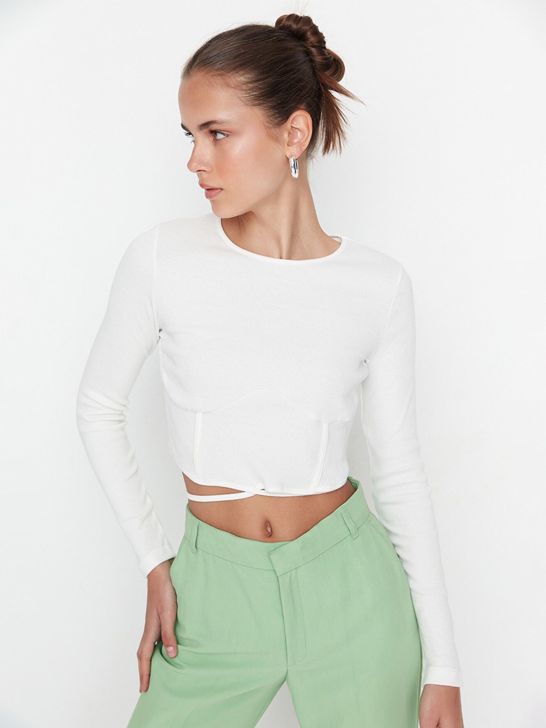 

Trendyol Women White Crop Cotton Top