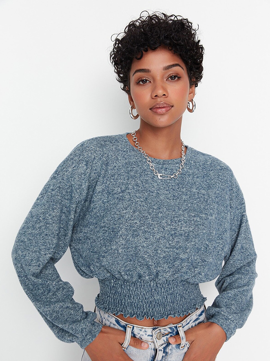 

Trendyol Women Blue Blouson Crop Top