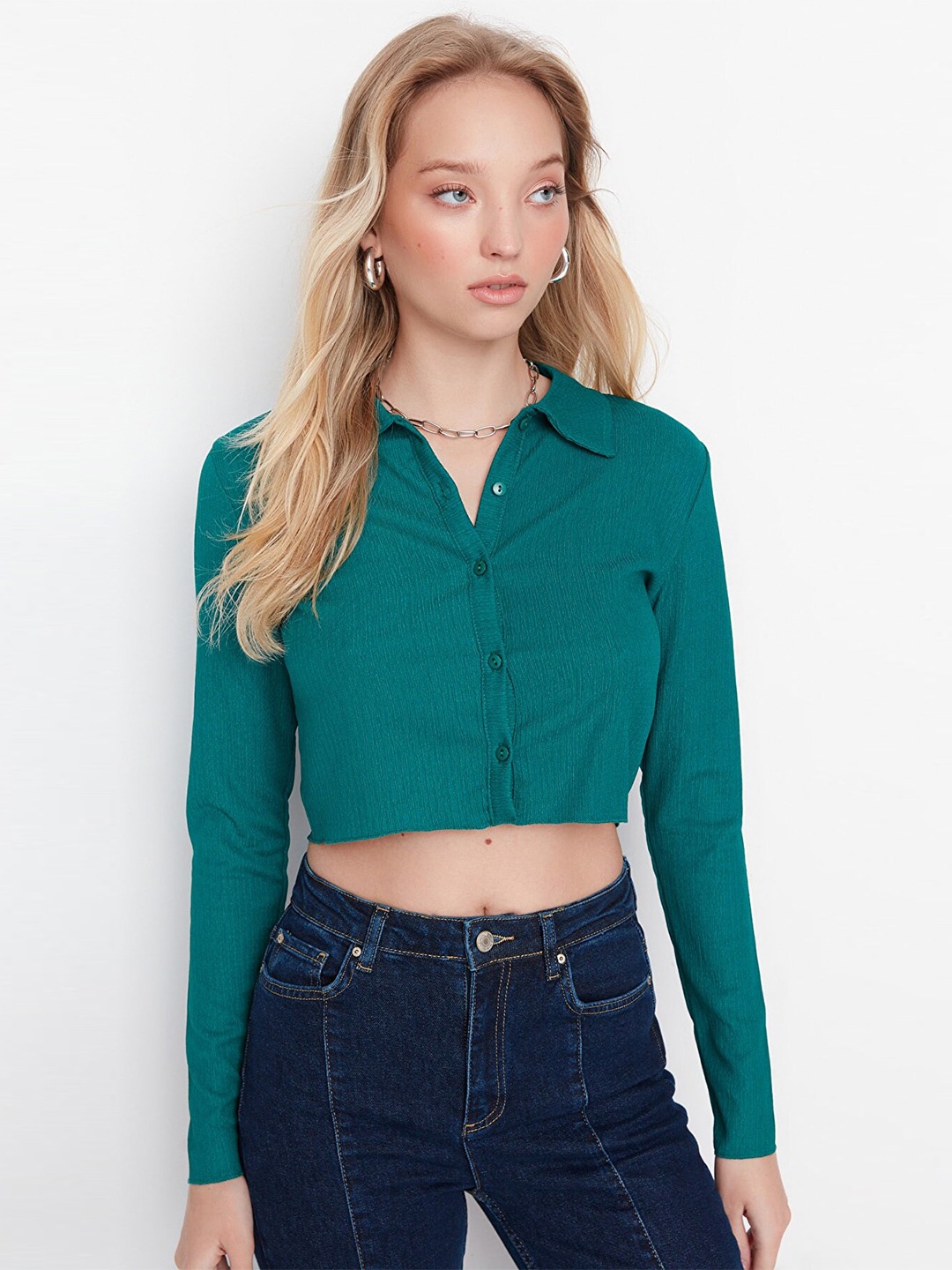 

Trendyol Green Shirt Style Crop Top