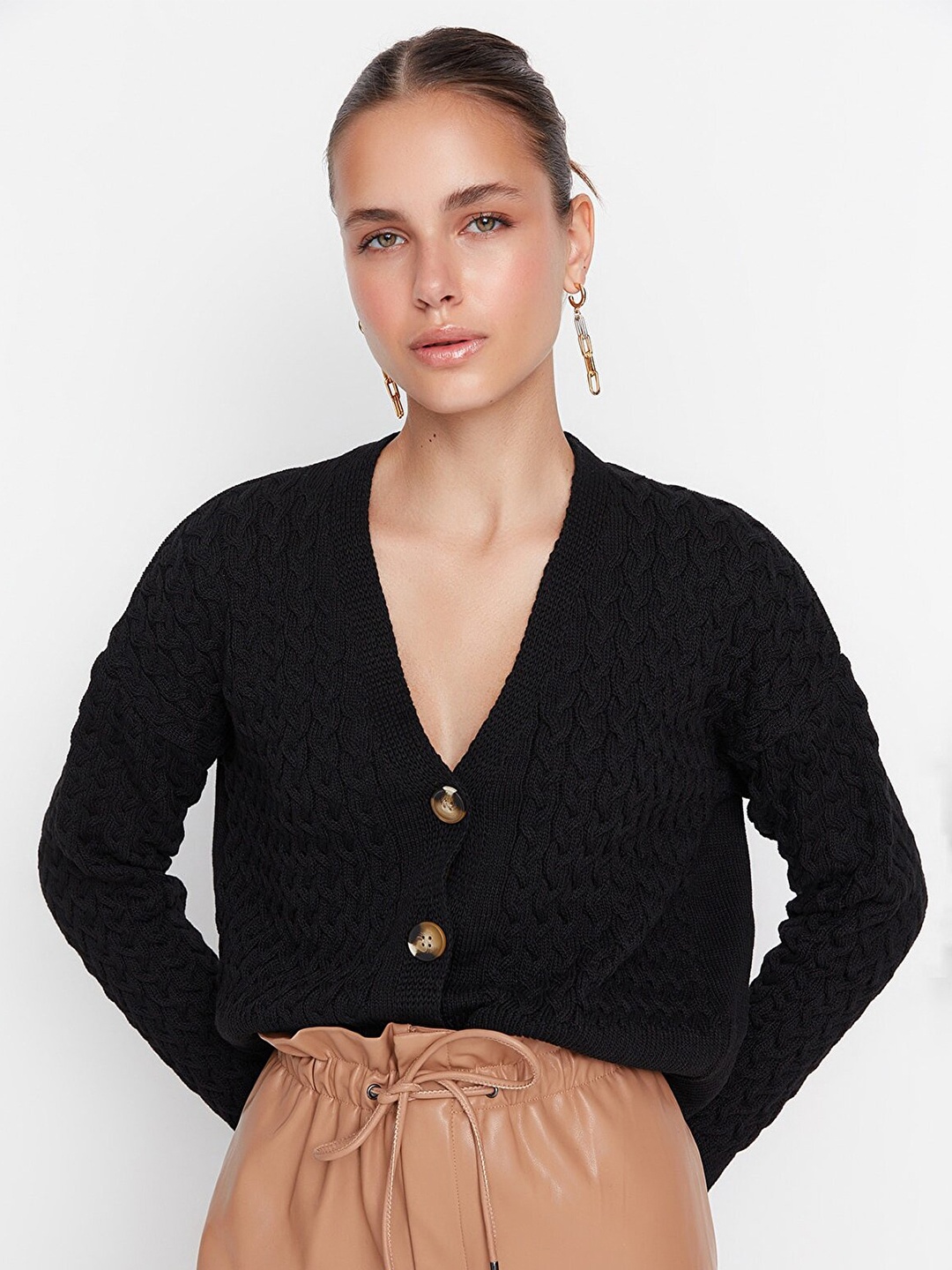 

Trendyol Women Cable Knit Cardigan, Black