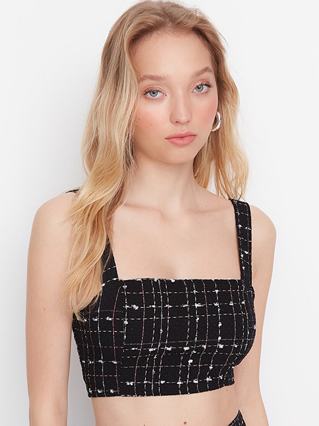 

Trendyol Black & White Checked Bralette Crop Top