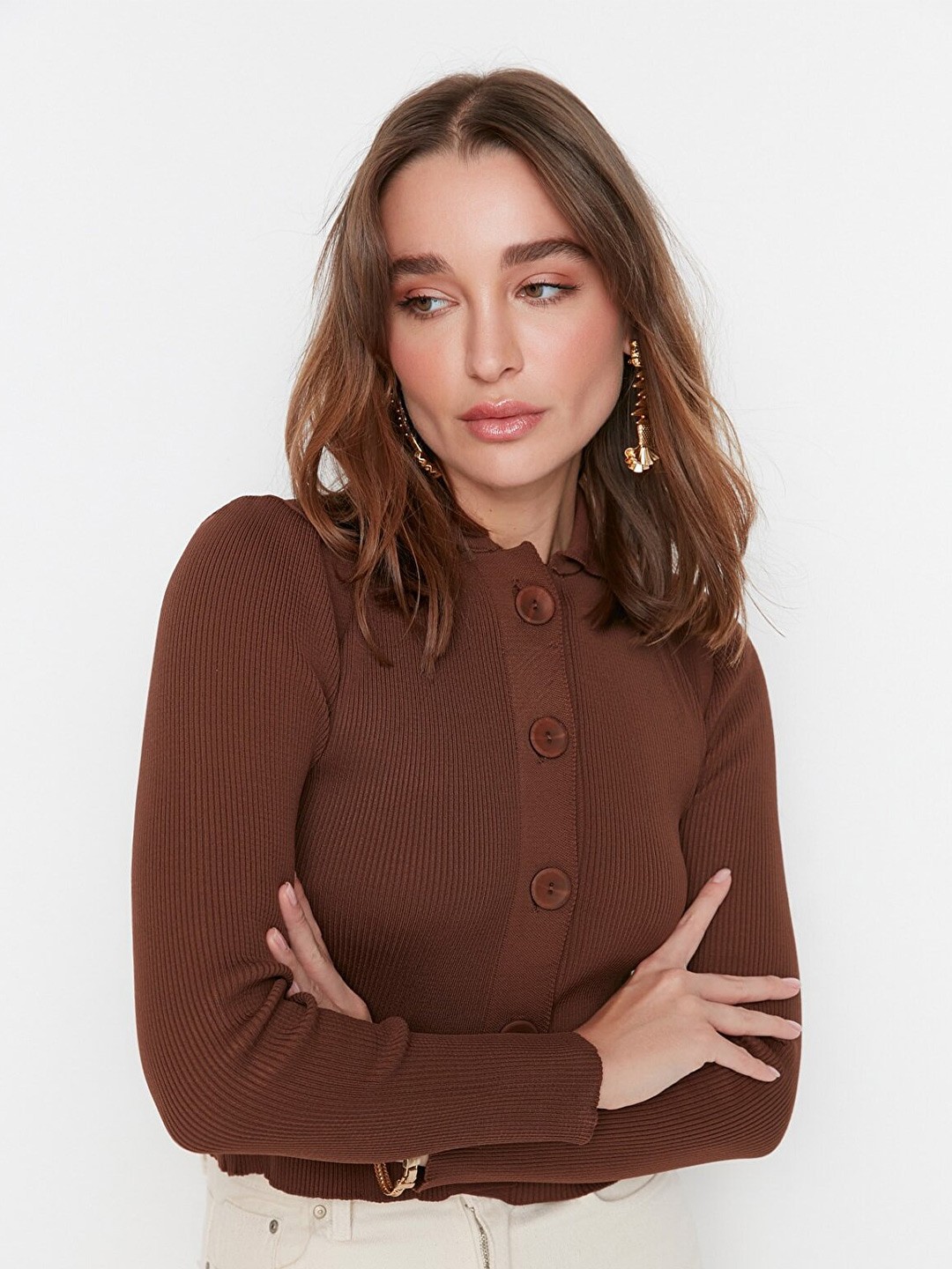 

Trendyol Brown Solid Shirt Style Top