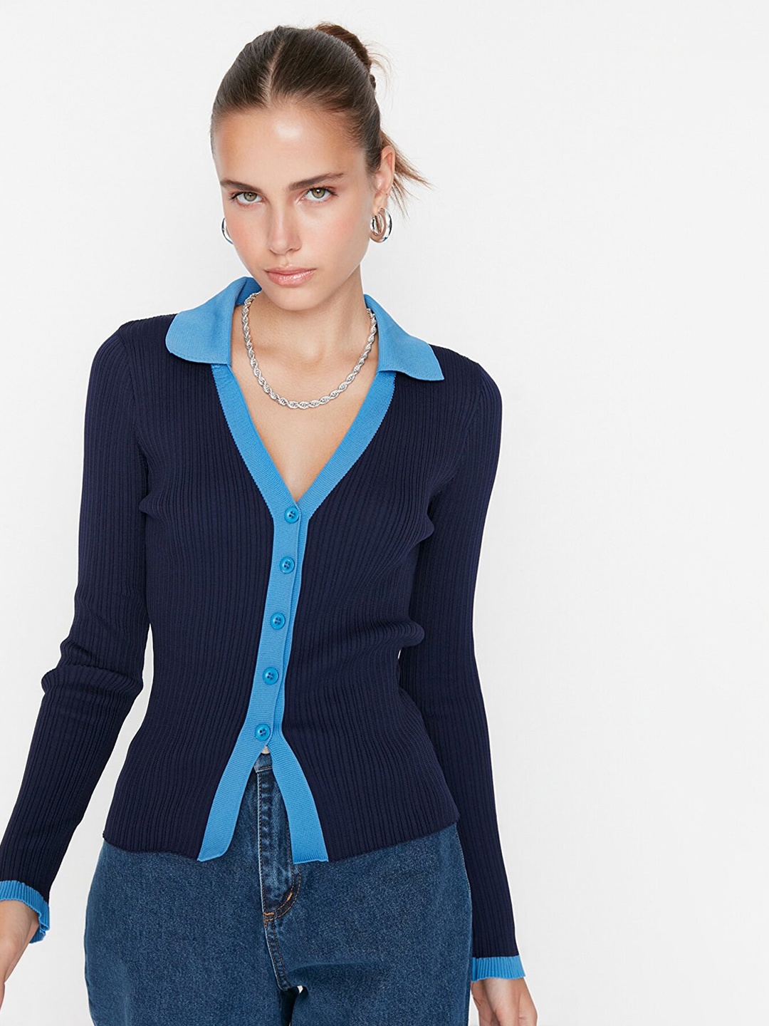 

Trendyol Women Navy Blue Shirt Style Top