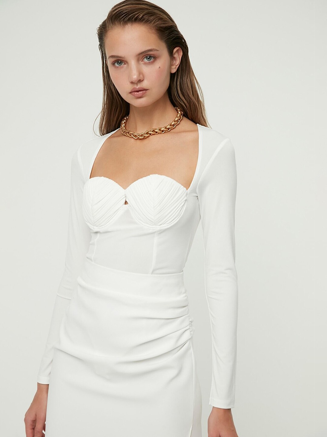 

Trendyol Women Off White Solid Polyester A-Line Midi Dress