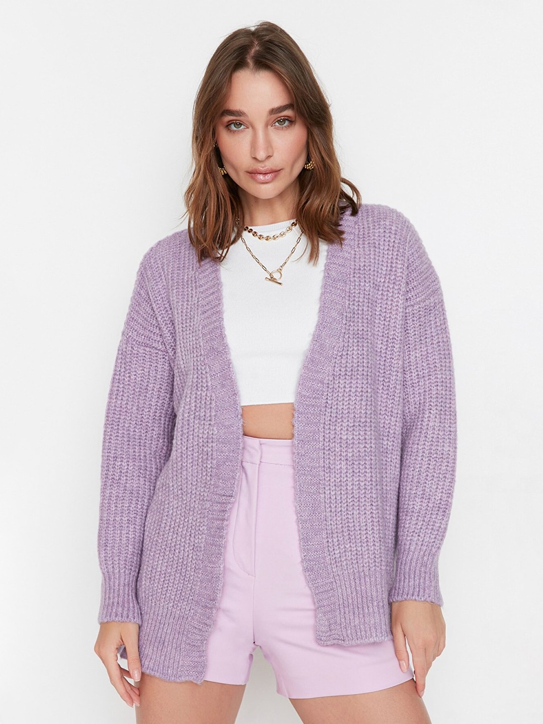 

Trendyol Women Violet Self Design V-Neck Top