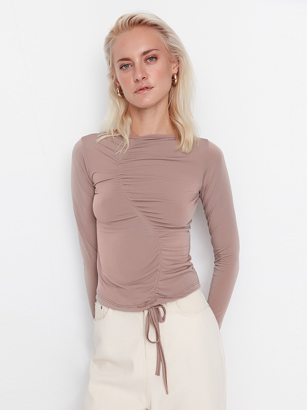 

Trendyol Mauve Ruched Fitted Long Sleeves Top
