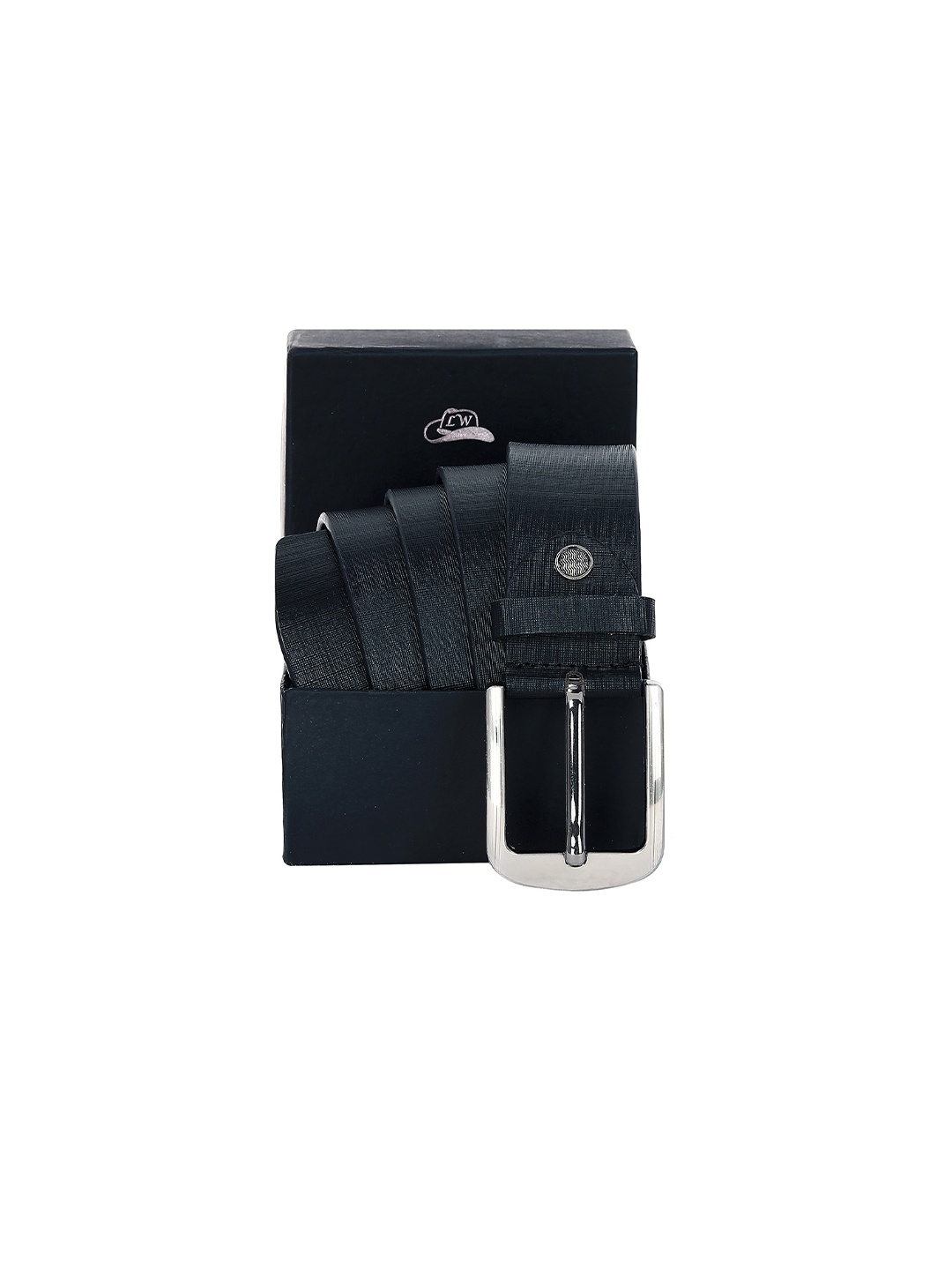 

Leather World Men Black Textured Leather Formal Belt