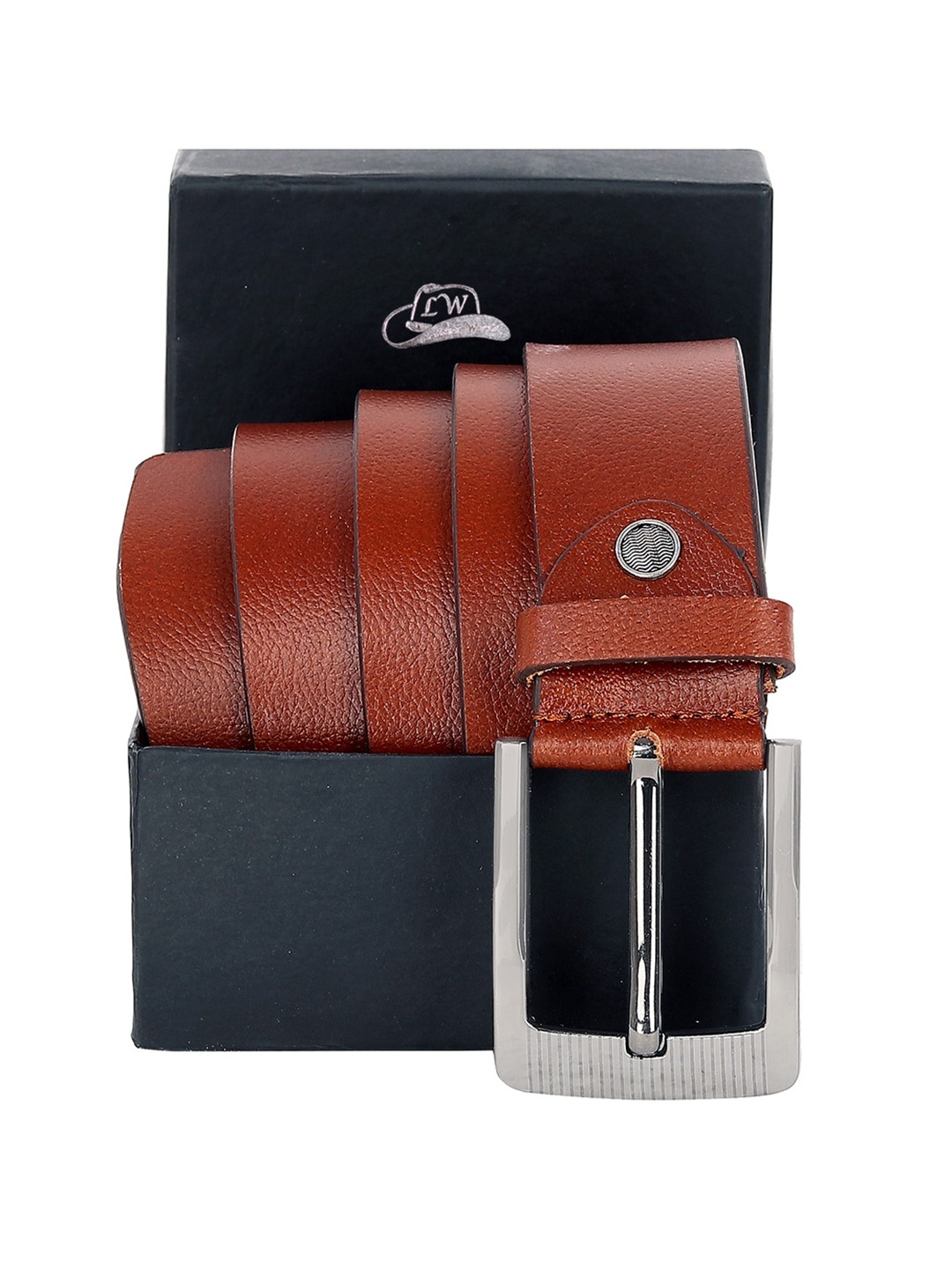 

Leather World Men Tan Brown Textured Leather Formal Belt
