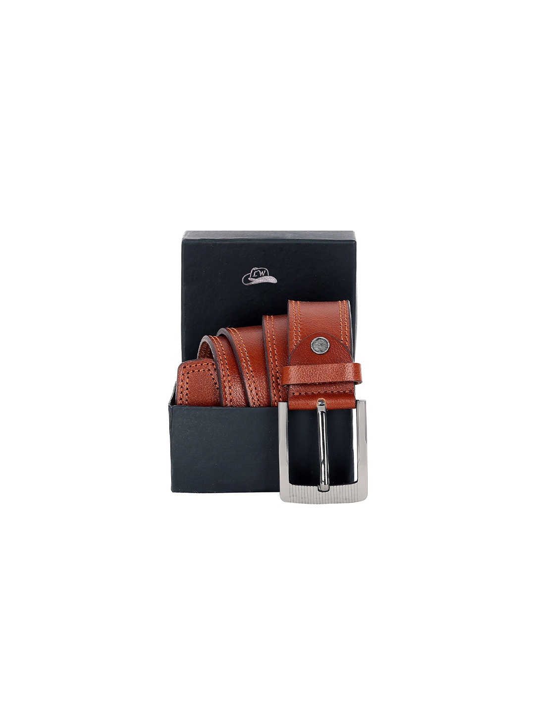 

Leather World Men Tan Textured Leather Formal Belt