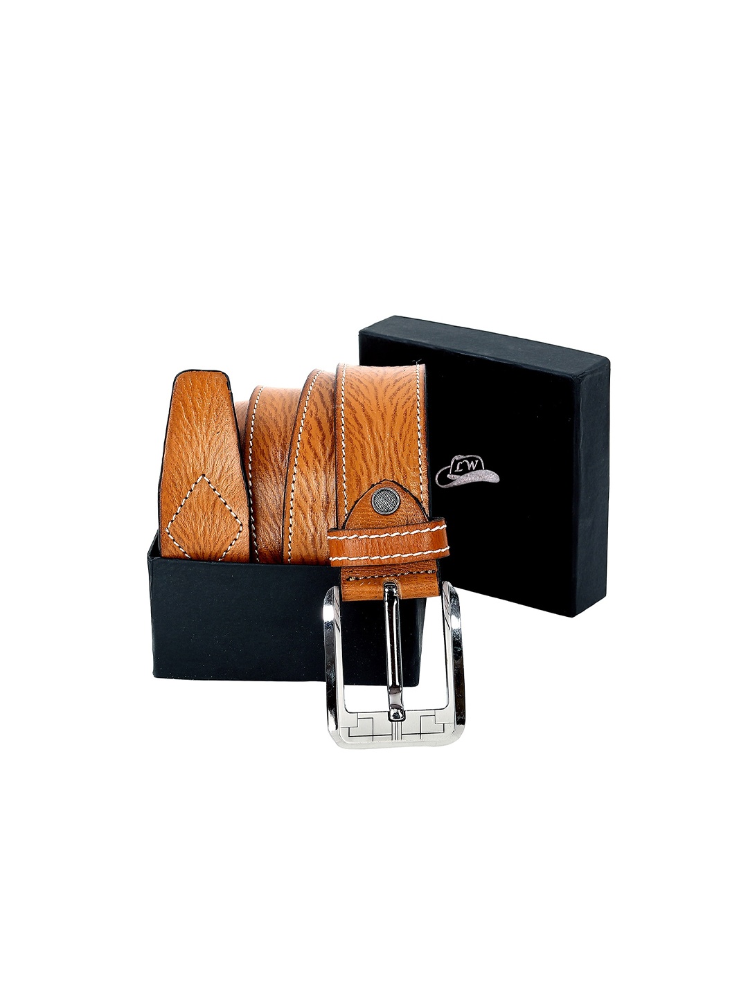 Leather World Men Tan Brown Textured Leather Formal Belt
