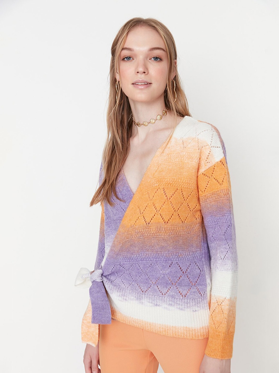

Trendyol Orange & Purple Dyed Ombre Wrap Top