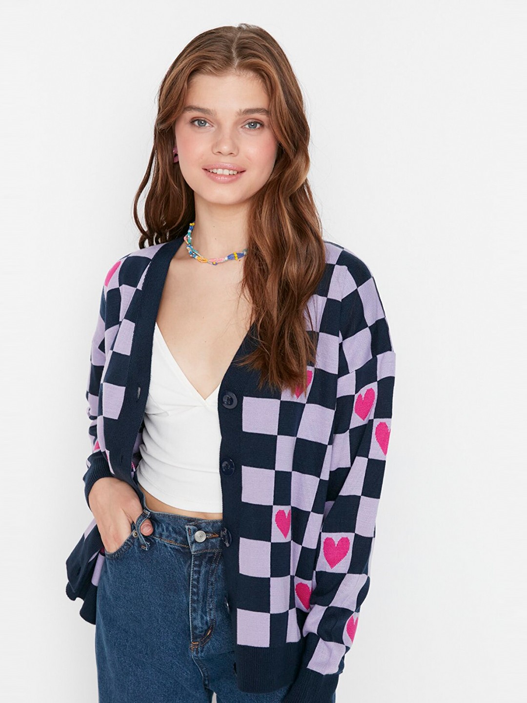 

Trendyol Women Navy Blue Checked Sweatshirt