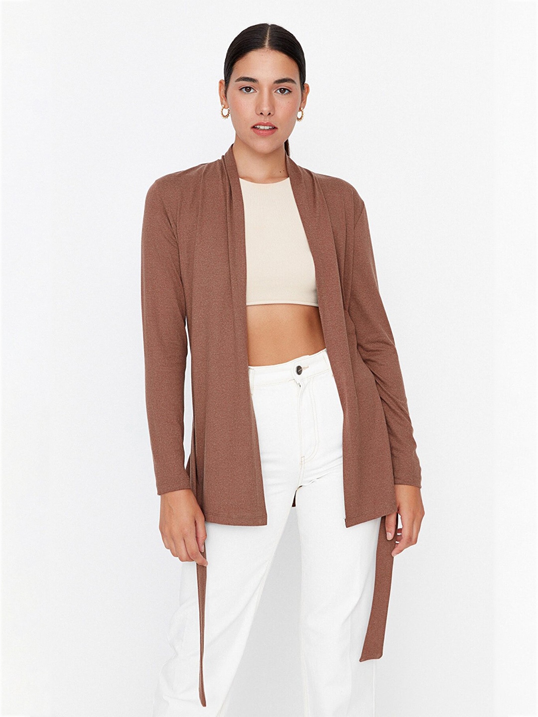 

Trendyol Women Beige Front Tie-Up Shrug