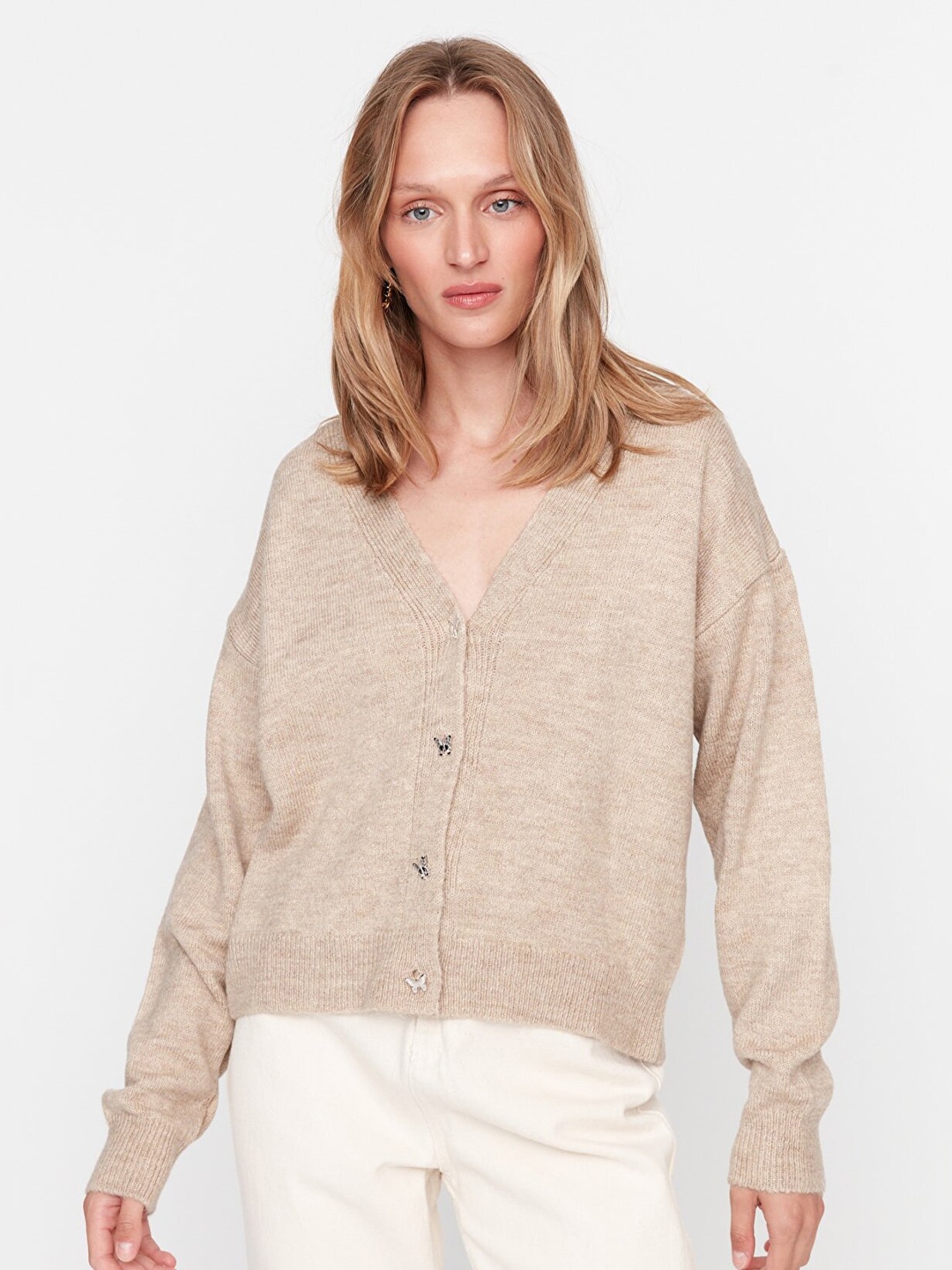 

Trendyol Women Beige Solid Cardigan