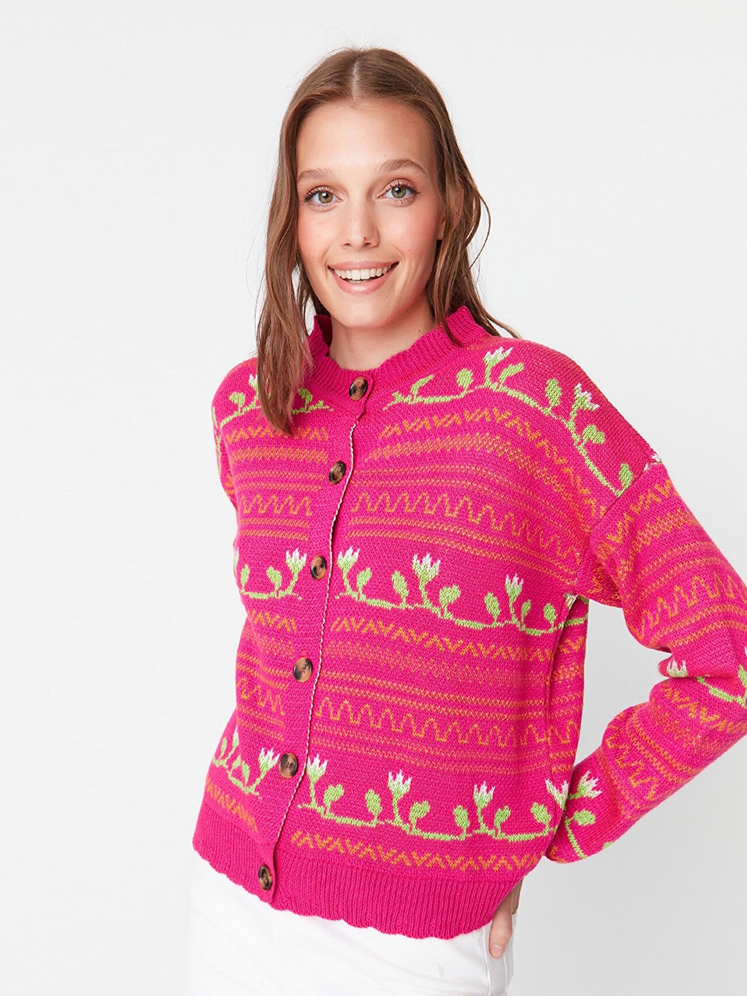 

Trendyol Women Fuchsia Floral Cardigan