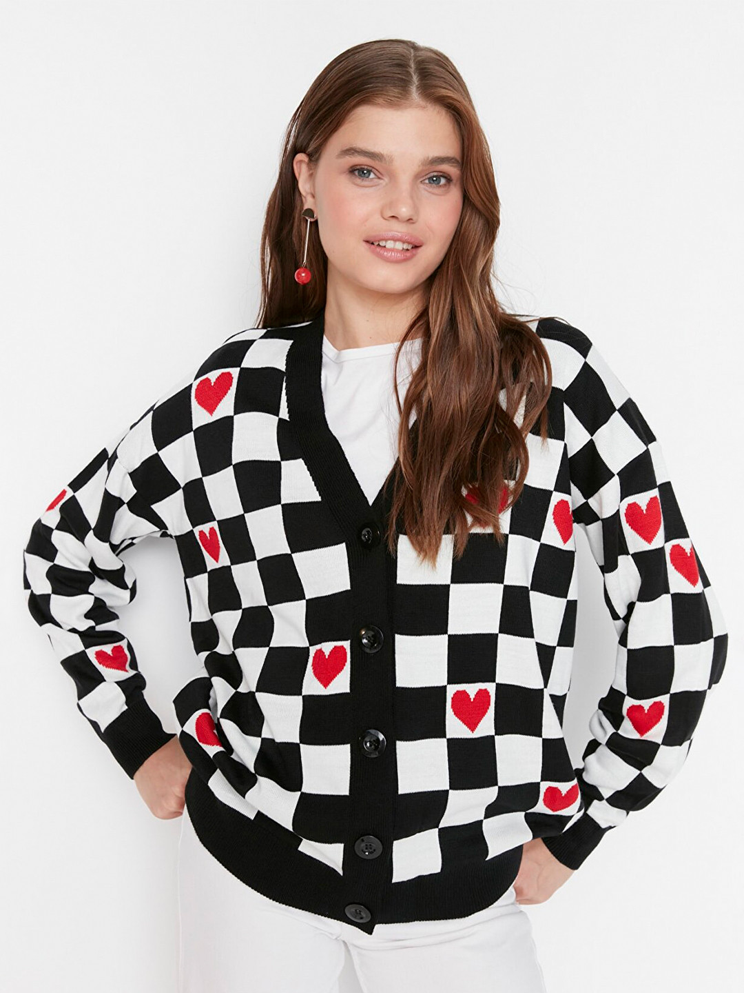 

Trendyol Women Black & White Self Design Checks Top