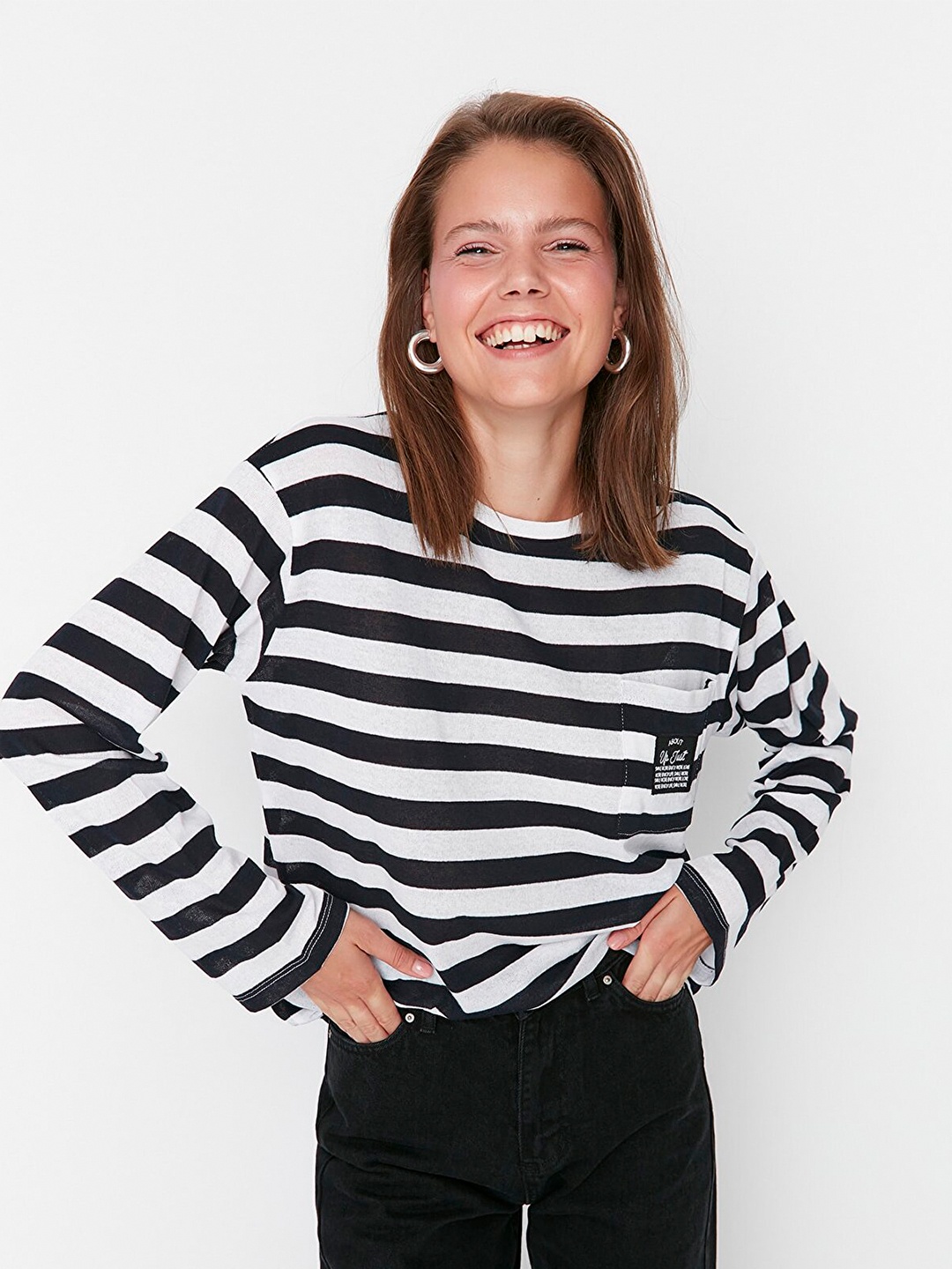 

Trendyol Women Navy Blue & White Horizontal Striped Top