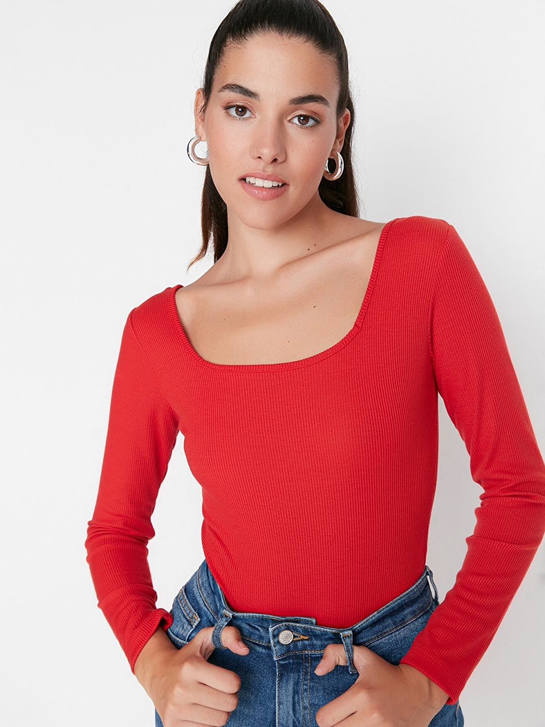 

Trendyol Women Red Bodysuit Top