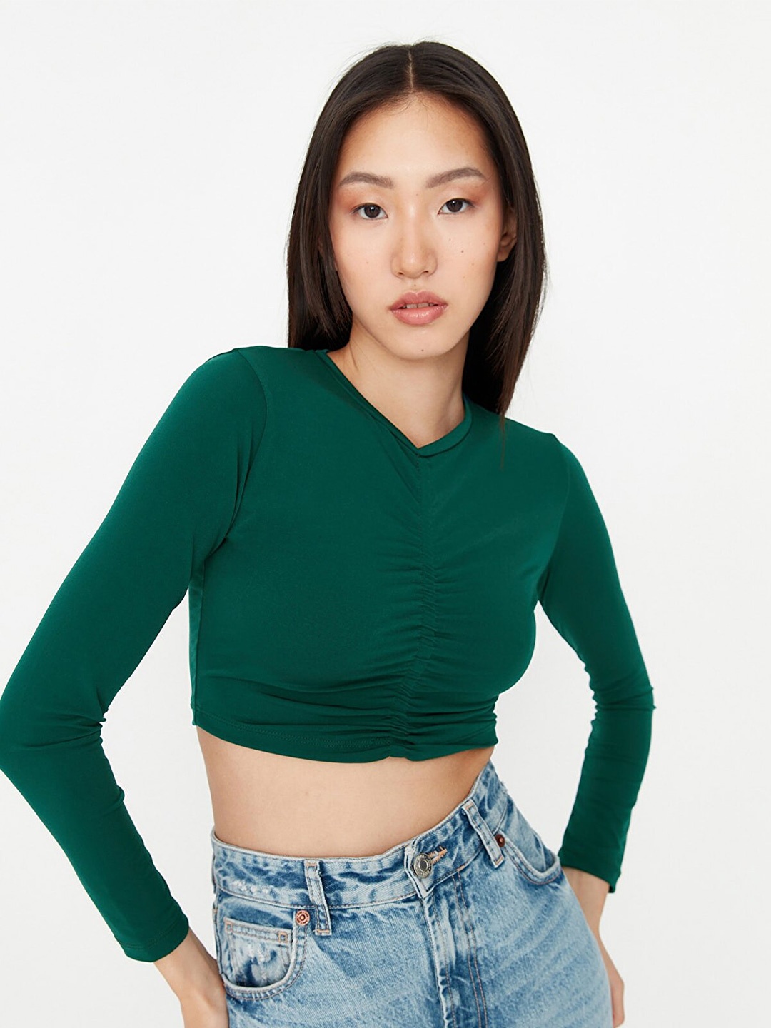 

Trendyol V-Neck Ruched Crop Top, Green