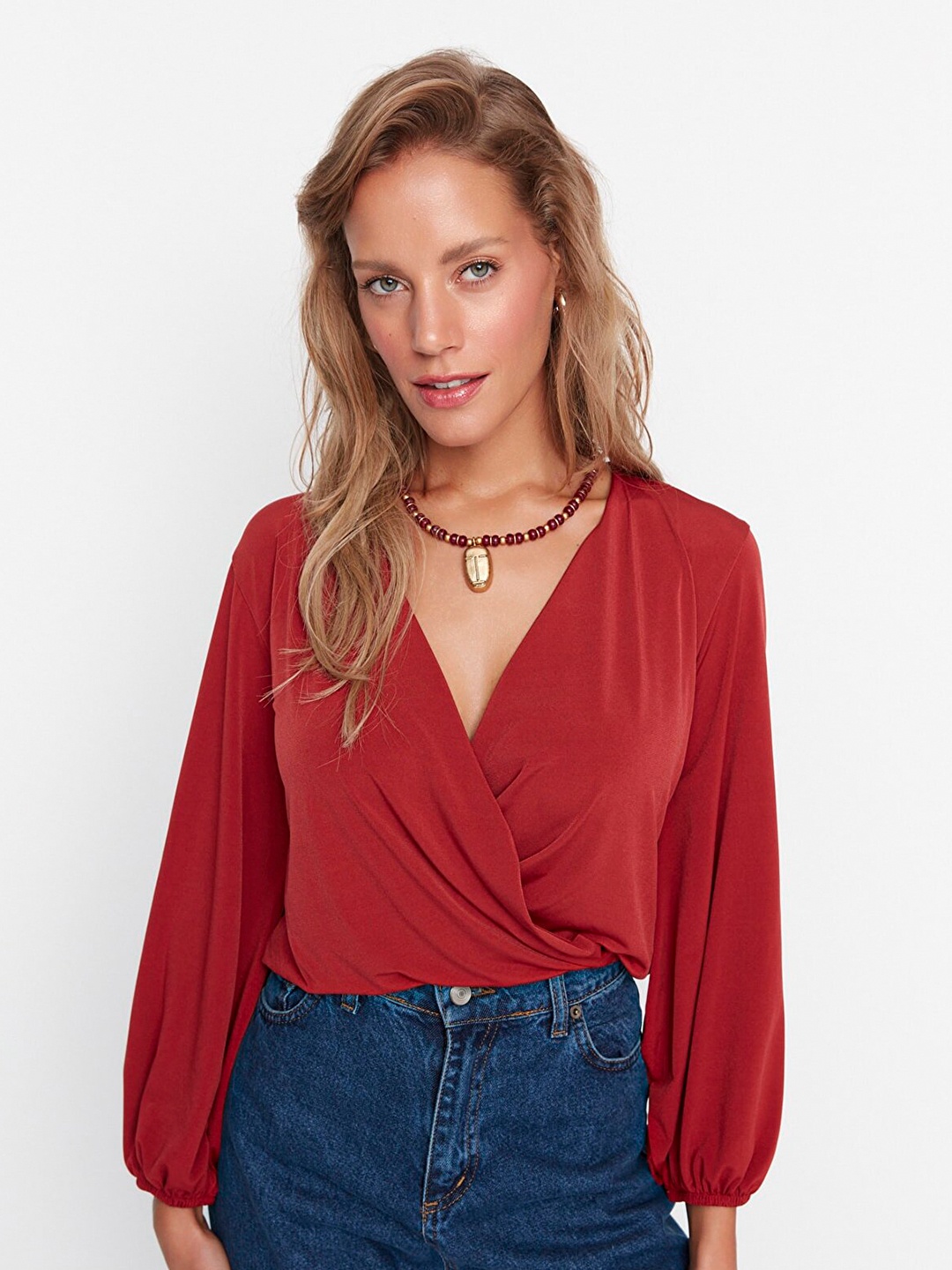 

Trendyol Women Red Wrap Top