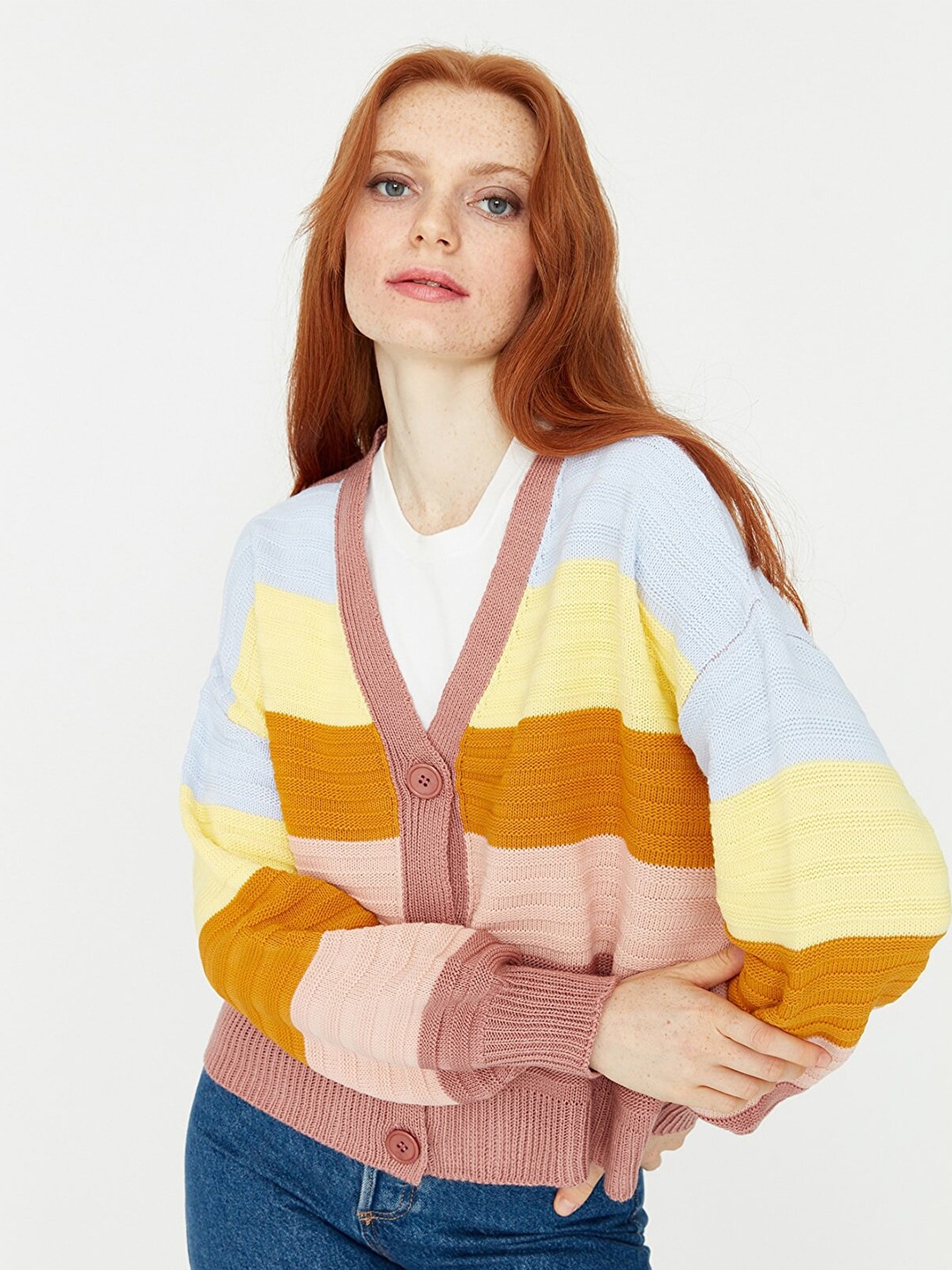 

Trendyol Women Multicoloured Colourblocked Striped Cardigan, Multi