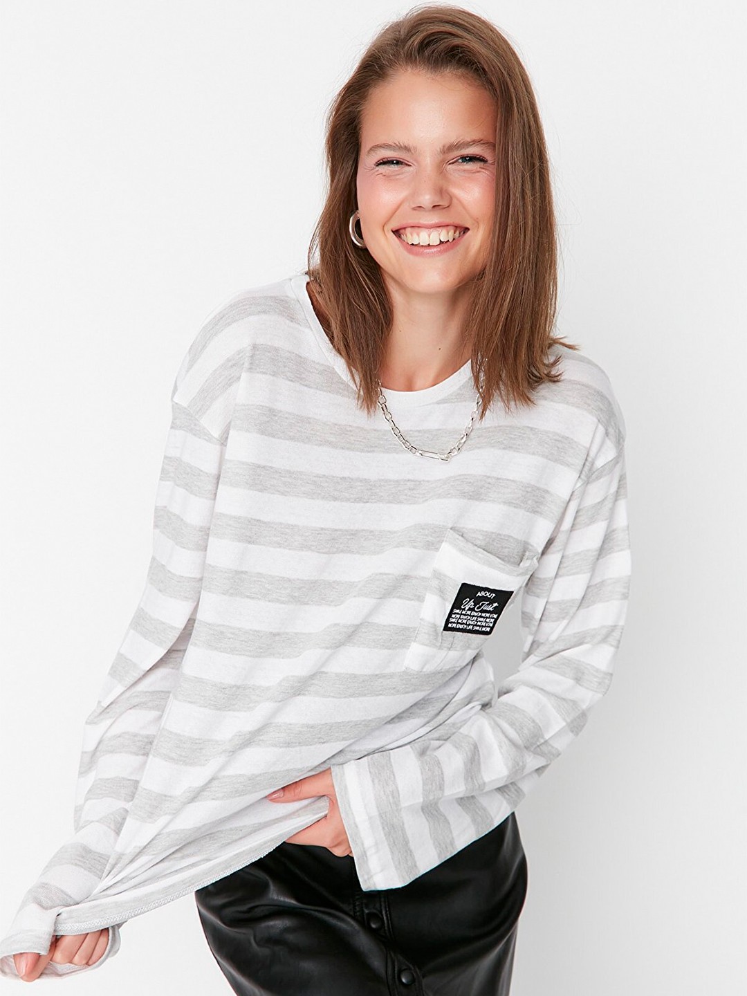 

Trendyol Grey Striped Top