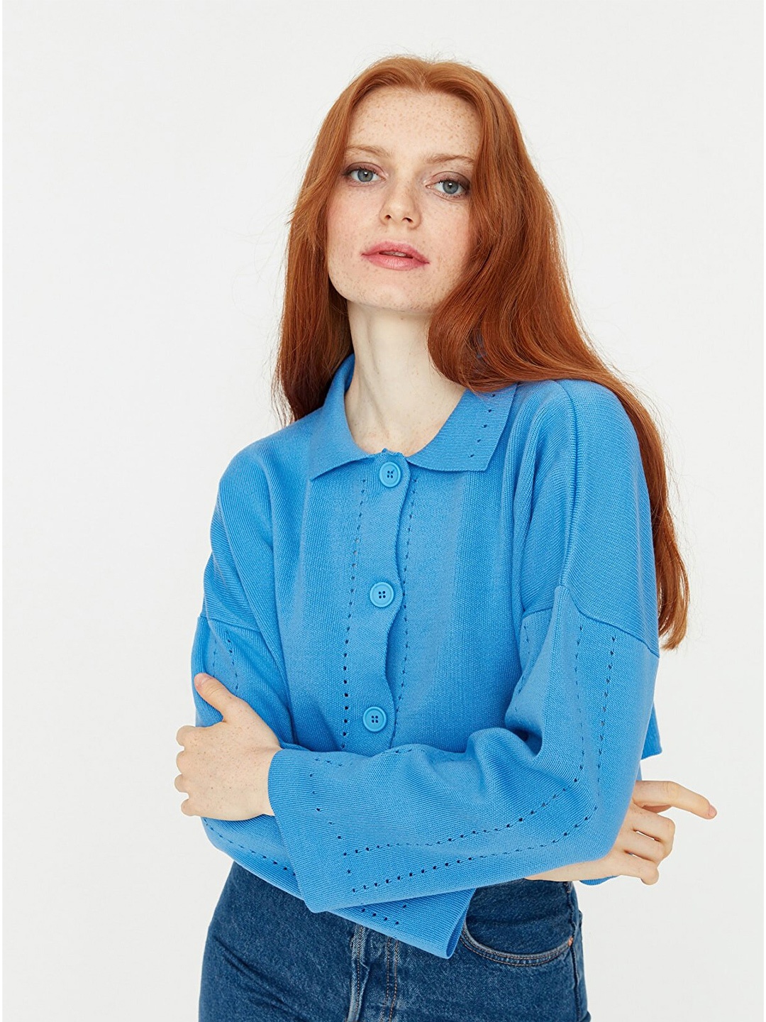 

Trendyol Women Blue Acrylic Shirt Style Top