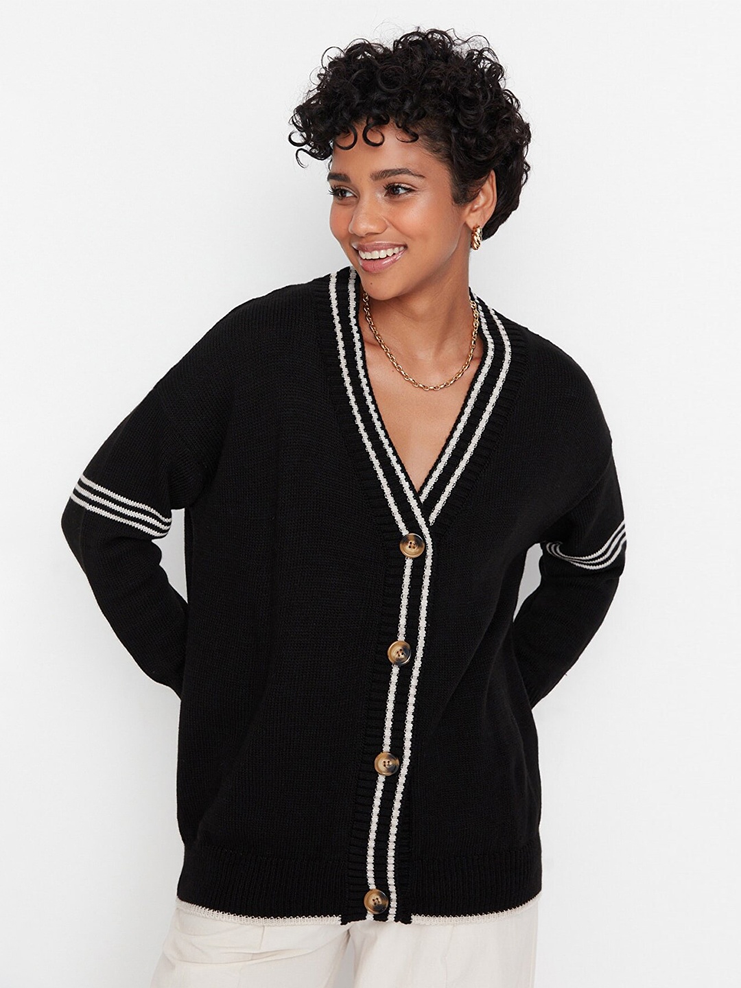 

Trendyol Women Striped Cardigan, Black