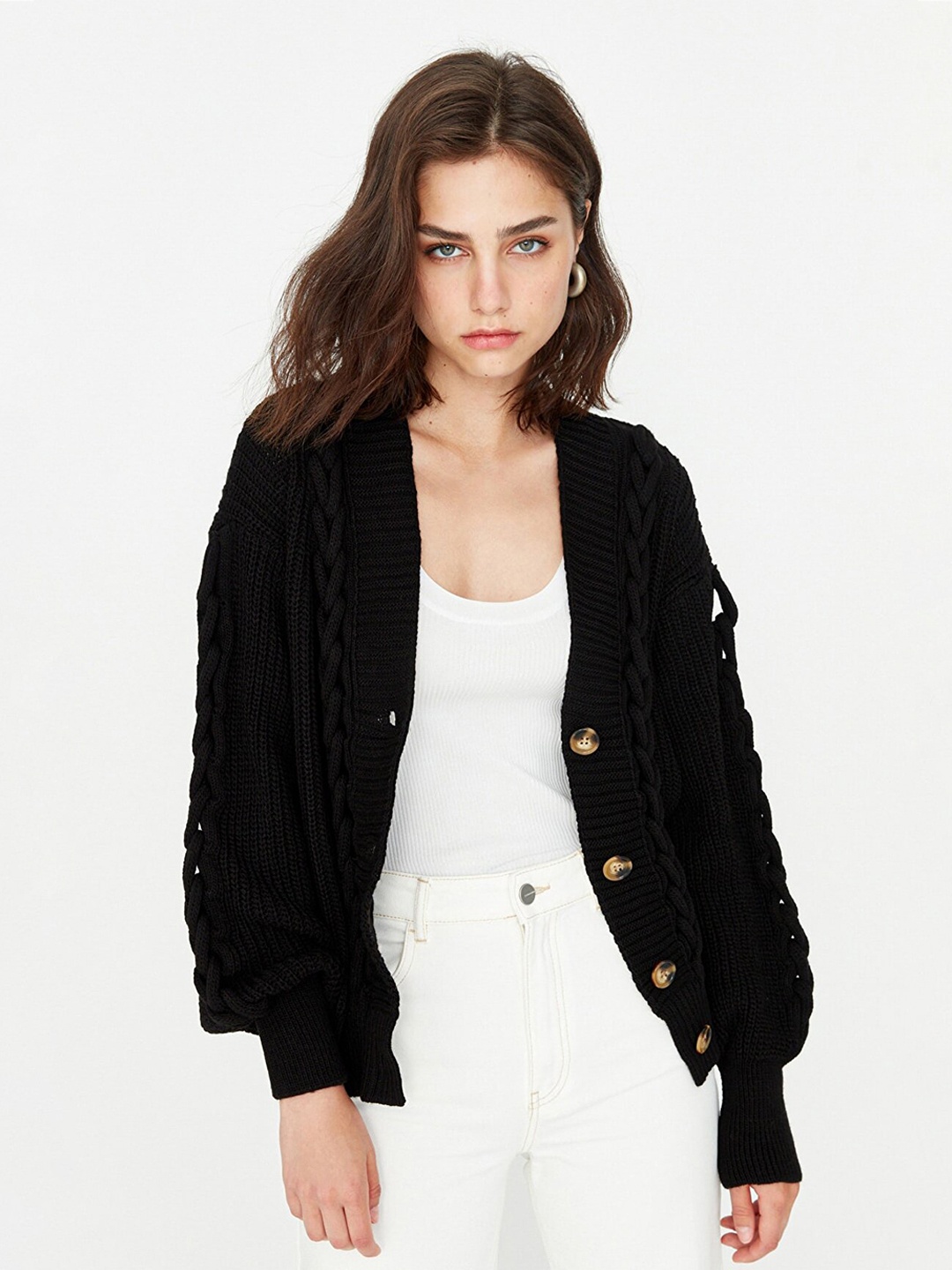

Trendyol Women Black Cable Knit Cardigan