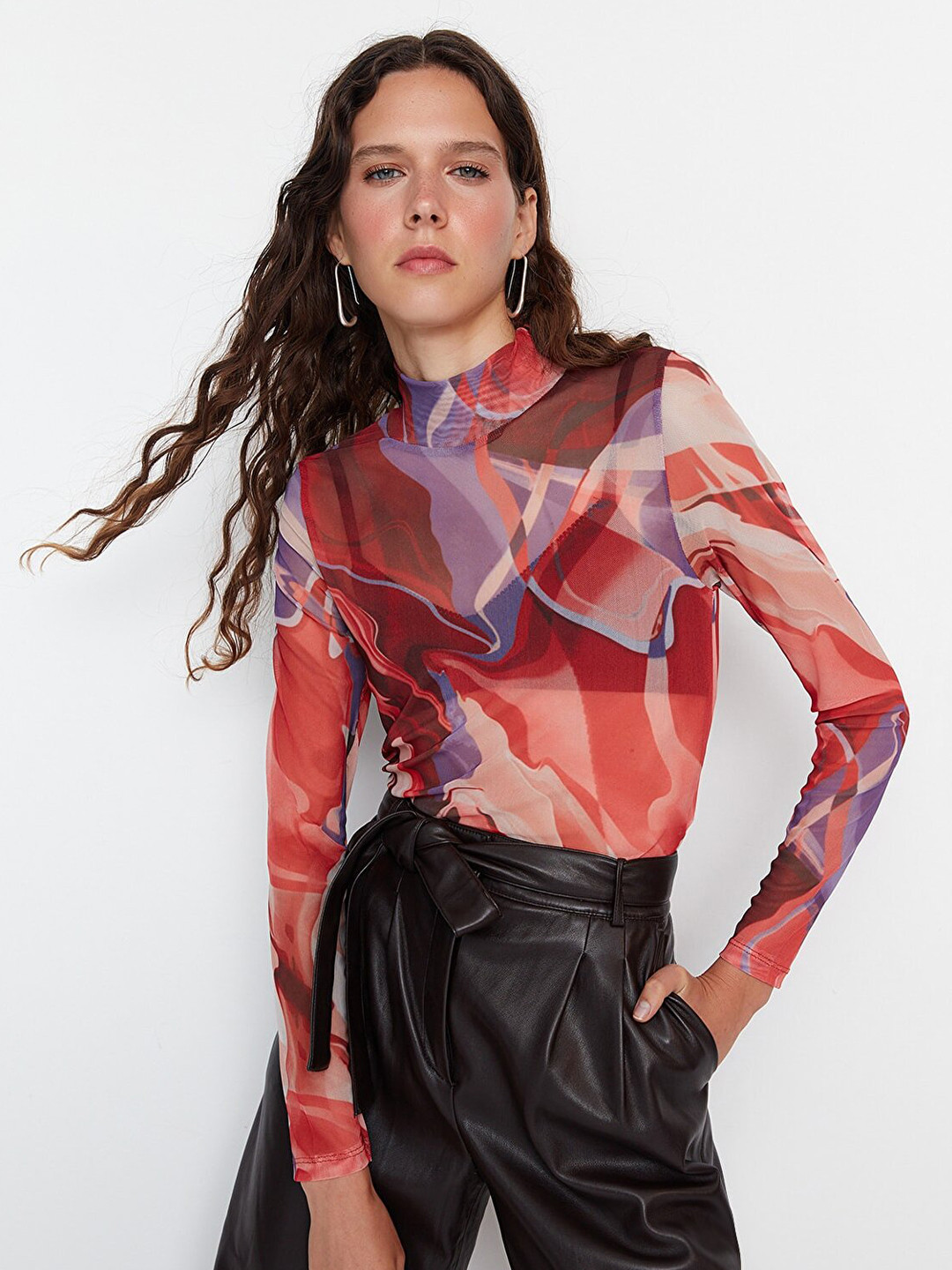 

Trendyol Women Red & Blue Abstract Print Top
