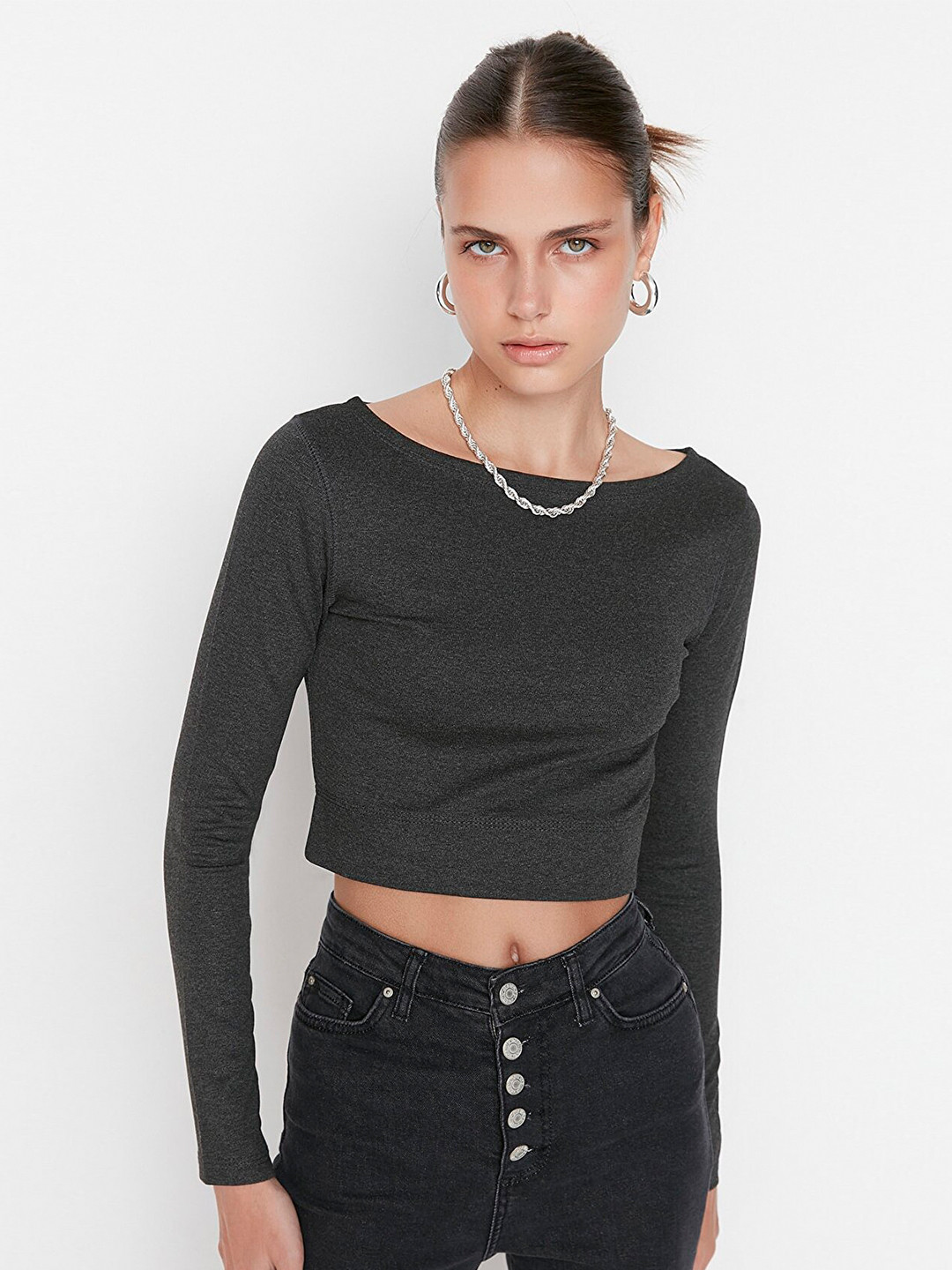 

Trendyol Women Charcoal Crop Top