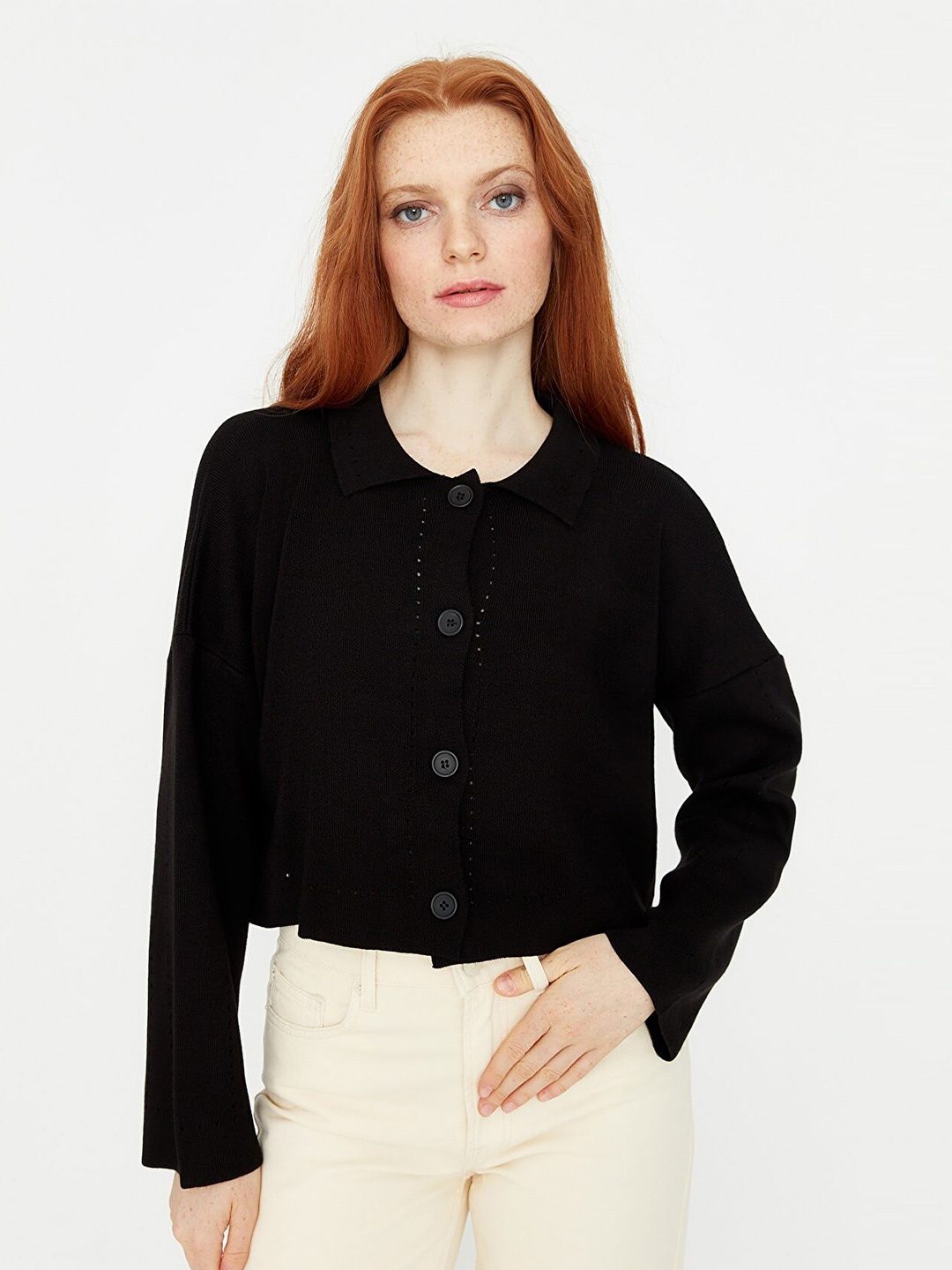 

Trendyol Black Shirt Style Crop Top