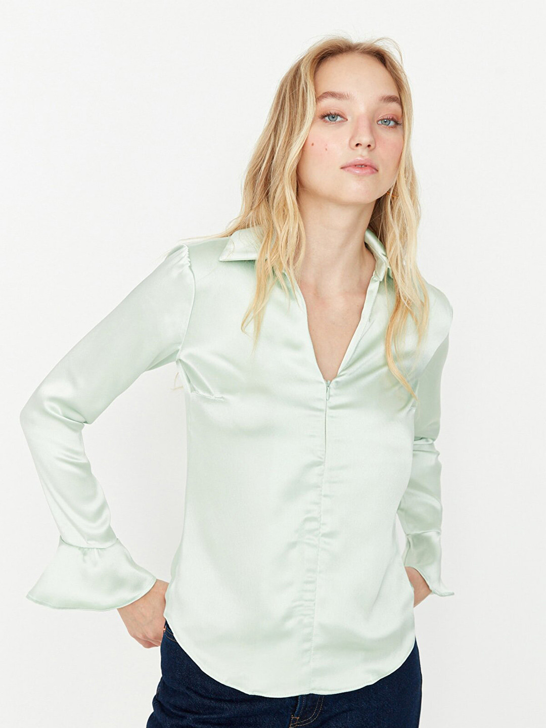 

Trendyol Women Green Solid Shirt Style Top