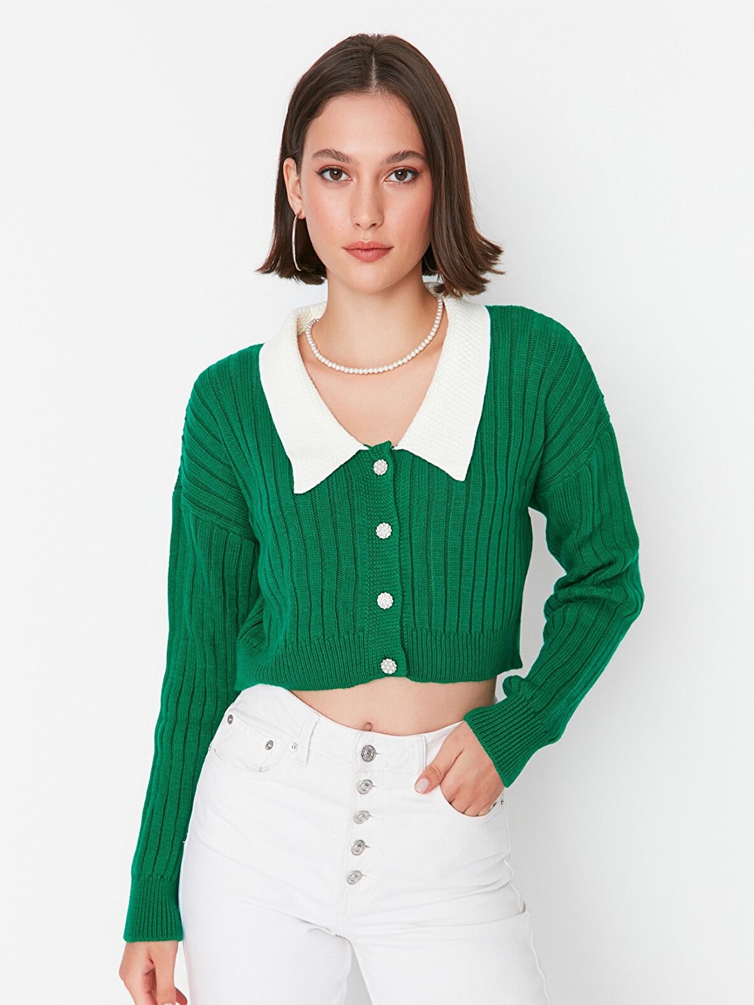 

Trendyol Women Green Crop Cardigan