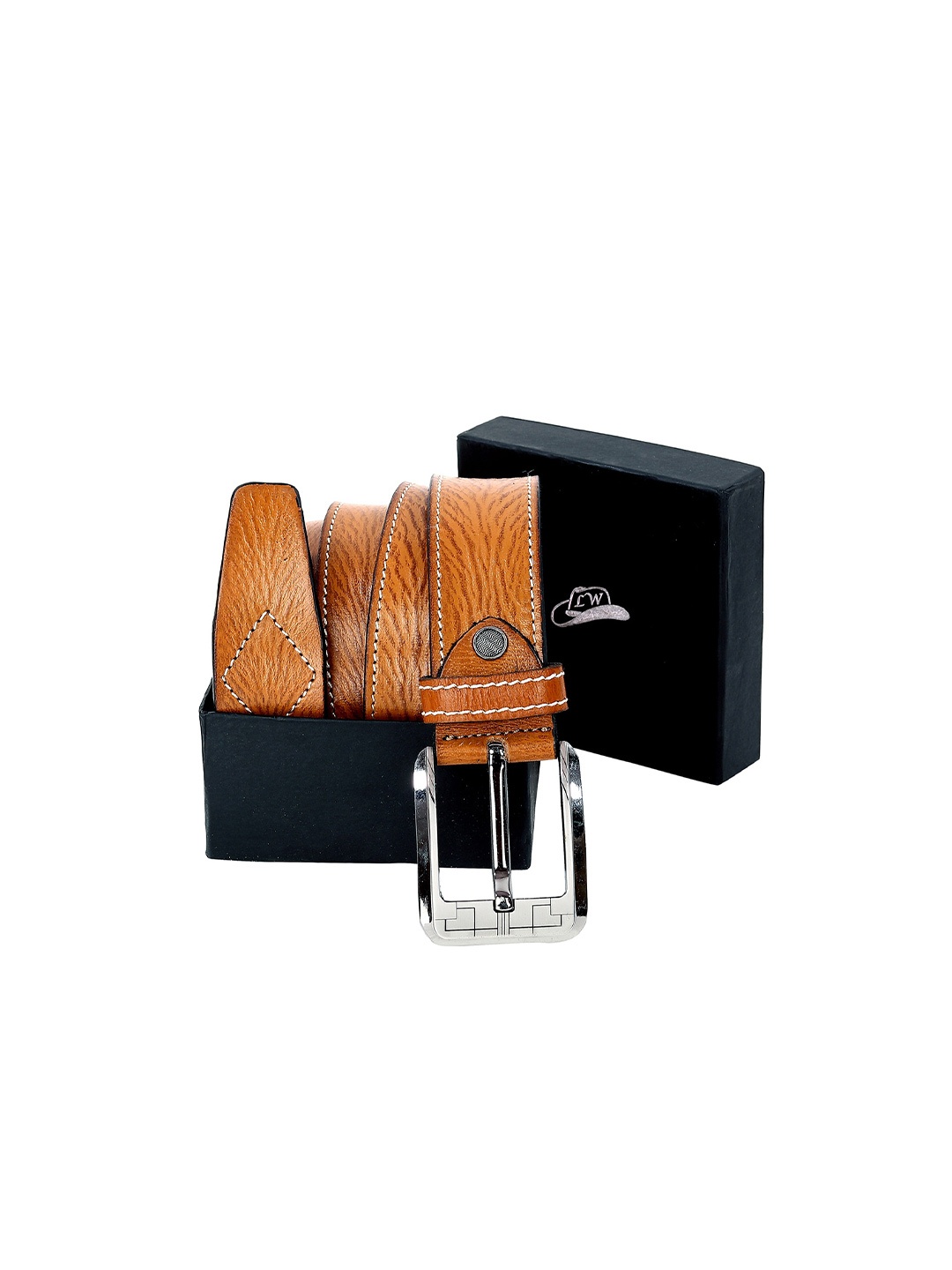 

Leather World Men Tan Textured Leather Formal Belt