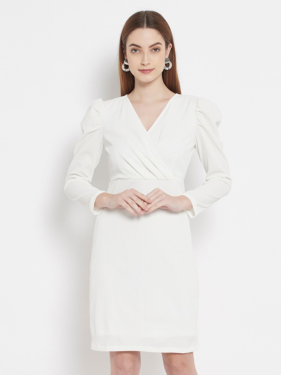 

HOUSE OF KKARMA Women White Soild Wrap Dress