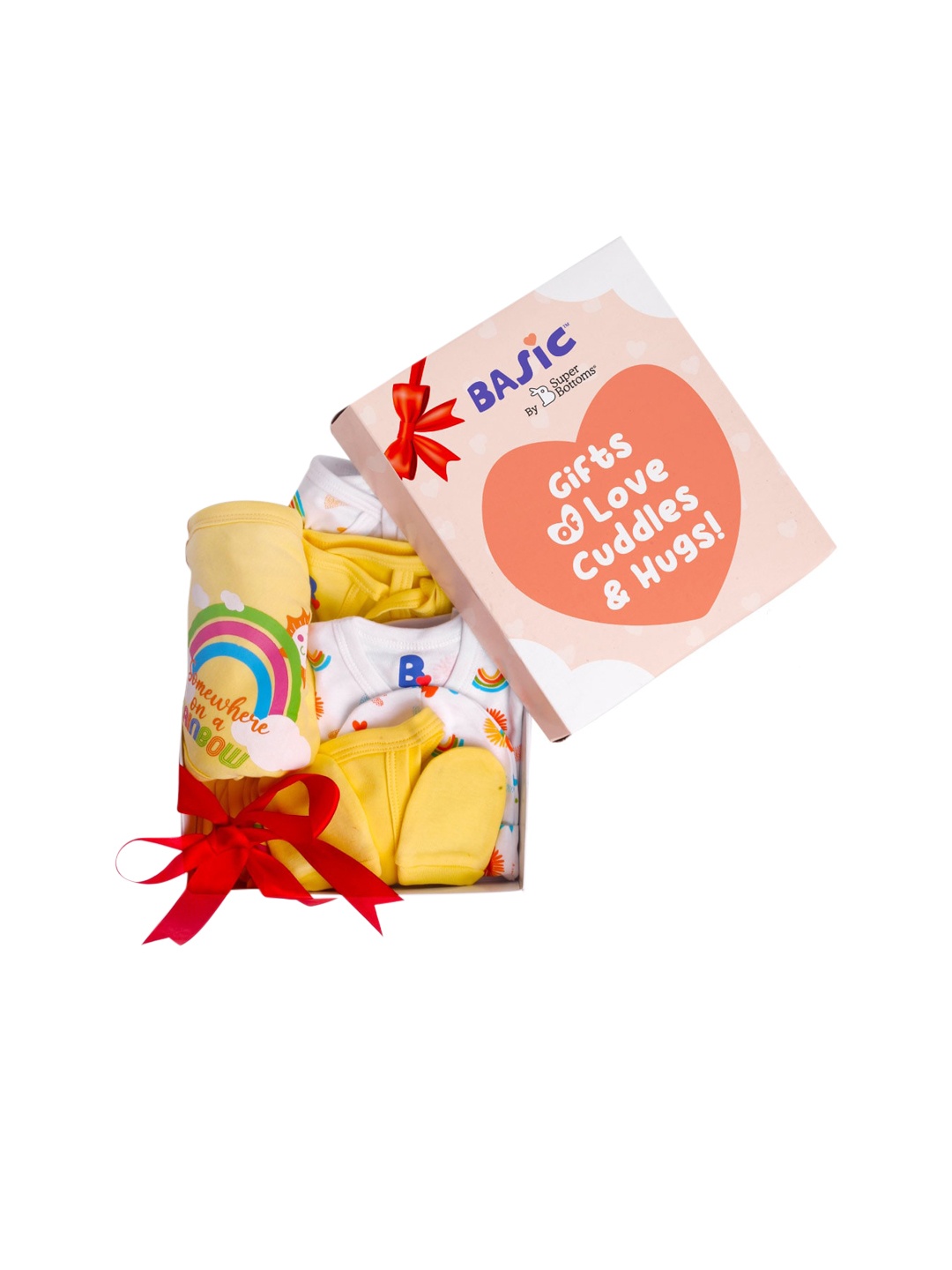 

SuperBottoms Infants Yellow Printed Pure Cotton Sustainable Baby Apparel Gift Set