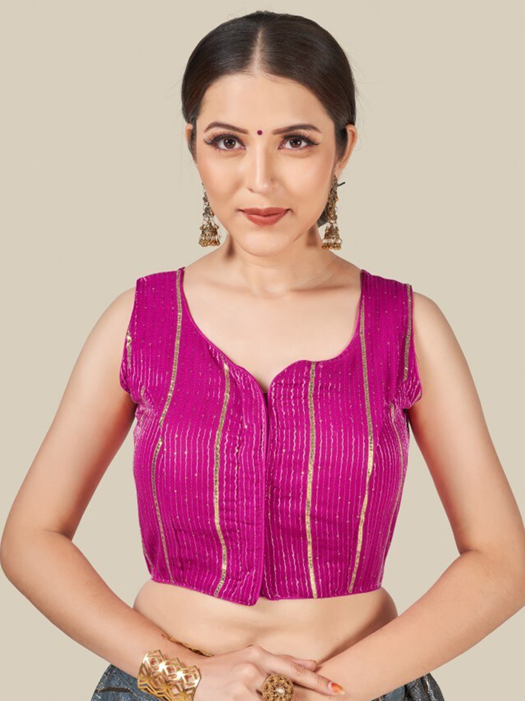 

HIMRISE Pink Sequin Embellished Stitched Silk Saree Blouse