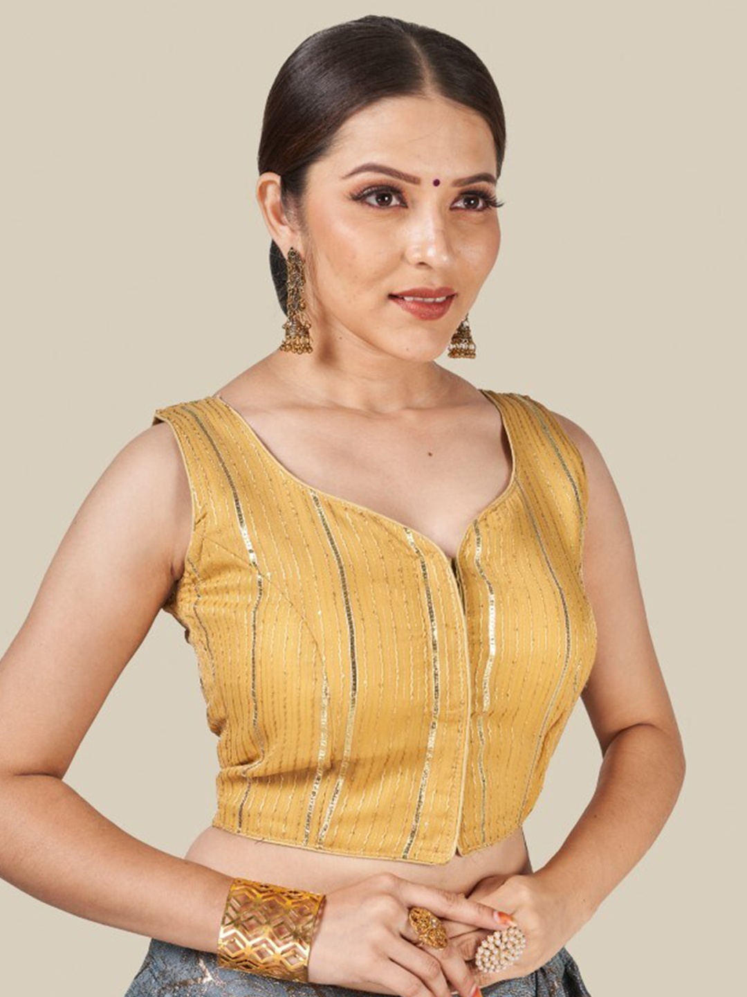 

HIMRISE Women Gold Sequinned Saree Blouse