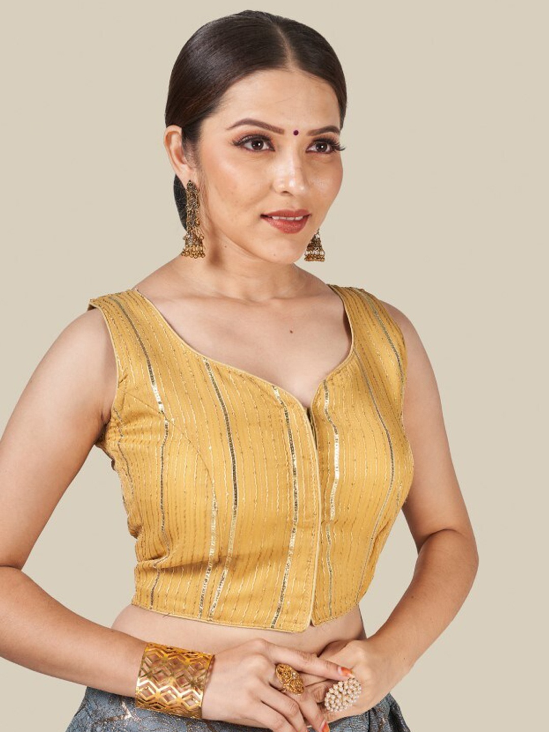 HIMRISE Women Gold Sequinned Saree Blouse