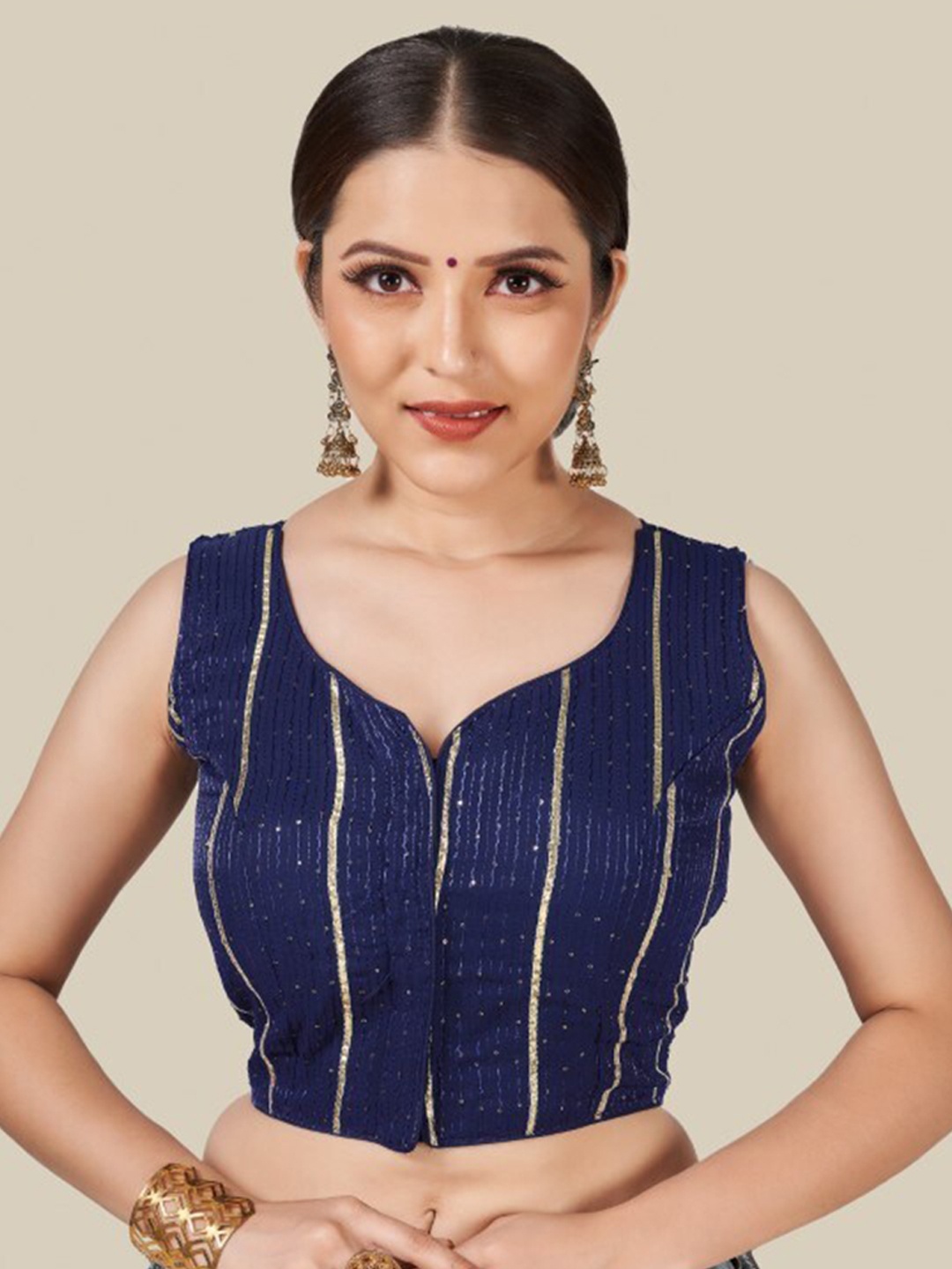 

HIMRISE Women Navy Blue Sequinned Saree Blouse