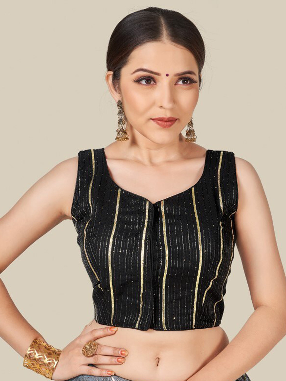 

HIMRISE Women Black Sequinned Saree Blouse