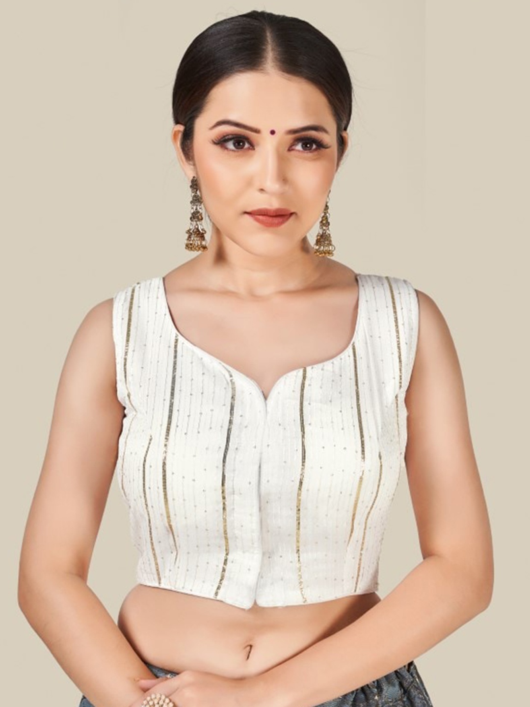 

HIMRISE White Embellished Silk Saree Blouse