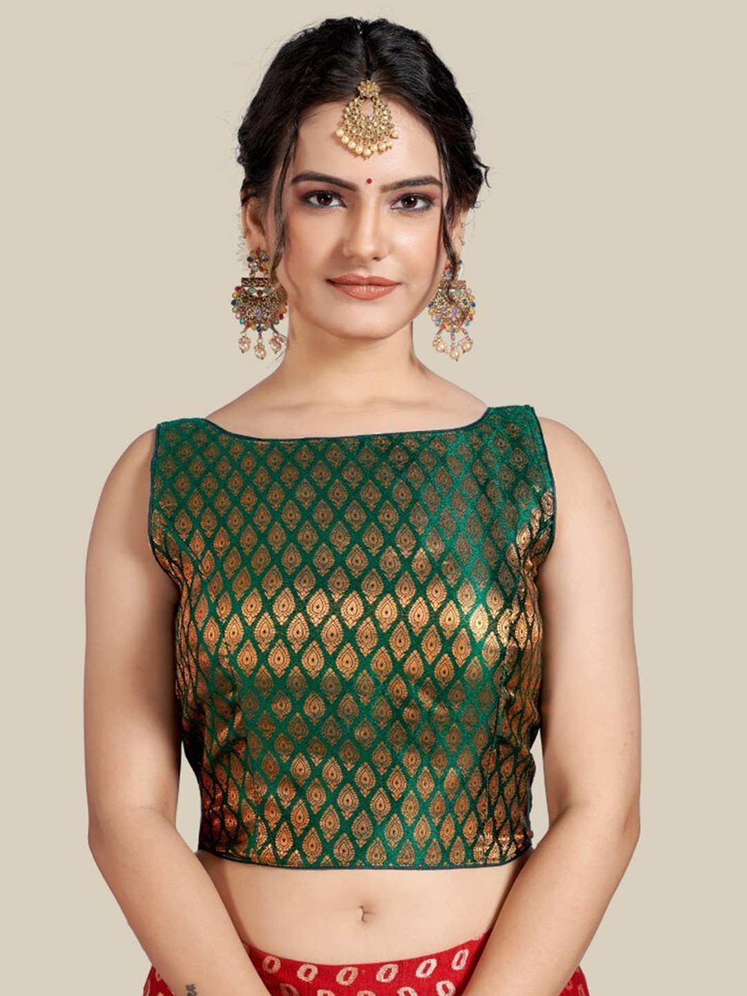 

HIMRISE Green Jacquard Stitched Saree Blouse