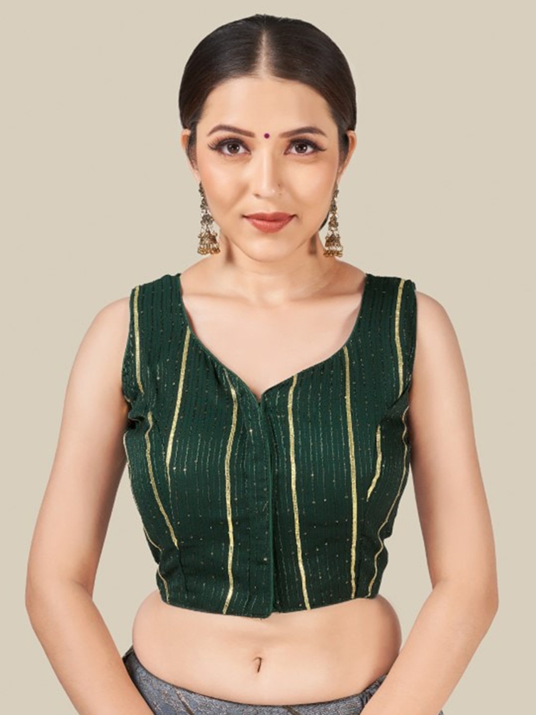 

HIMRISE Green Sequin Embellished Stitched Silk Saree Blouse
