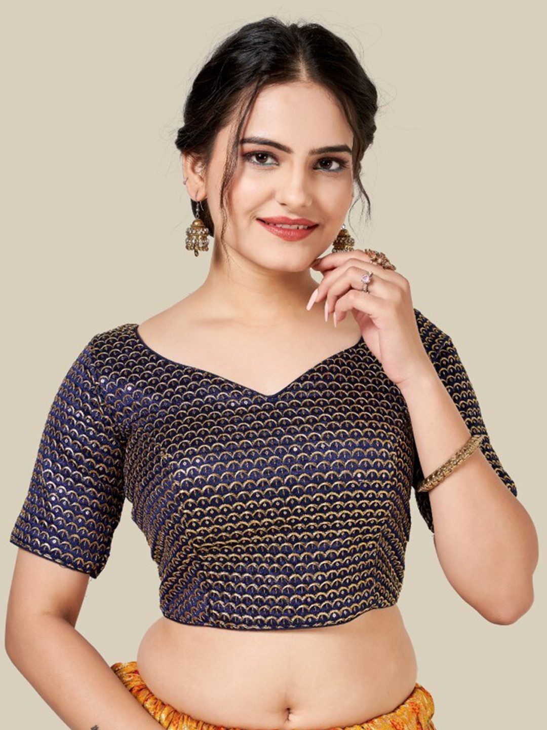 

HIMRISE Blue Embellished Stitched Silk Saree Blouse